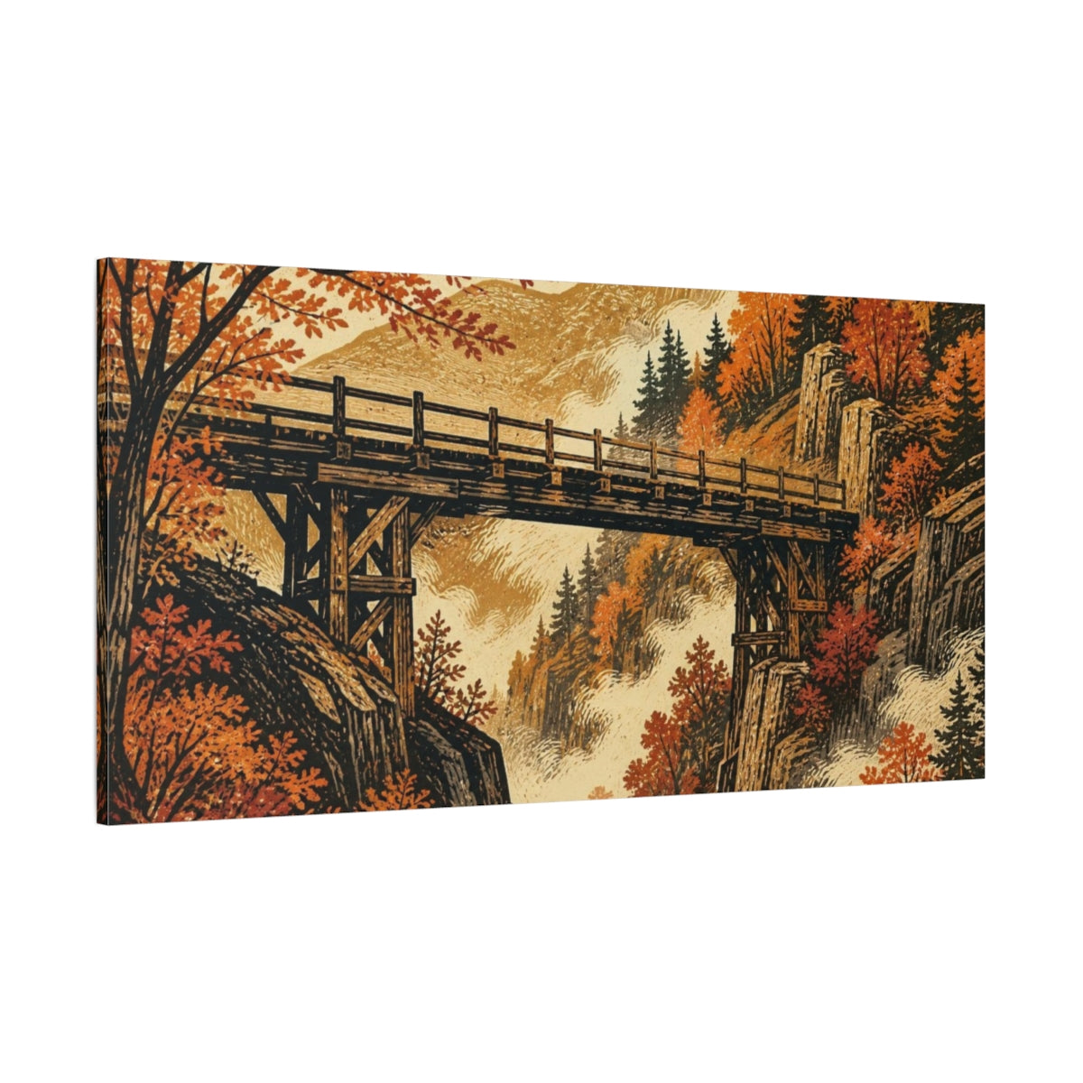 Side Mockup 2. Autumn Gorge Bridge shown as canvas print