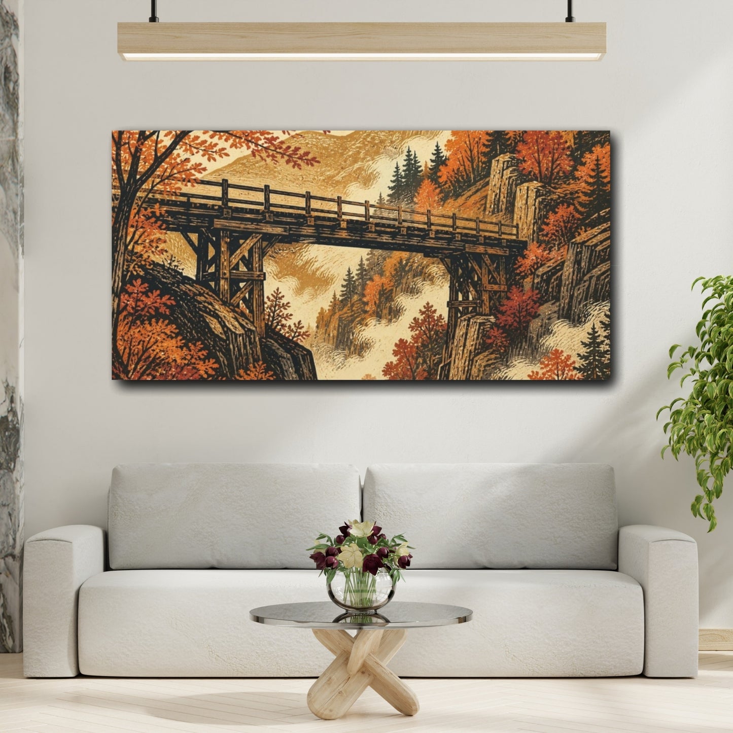 Mockup 2. Autumn Gorge Bridge shown as canvas print