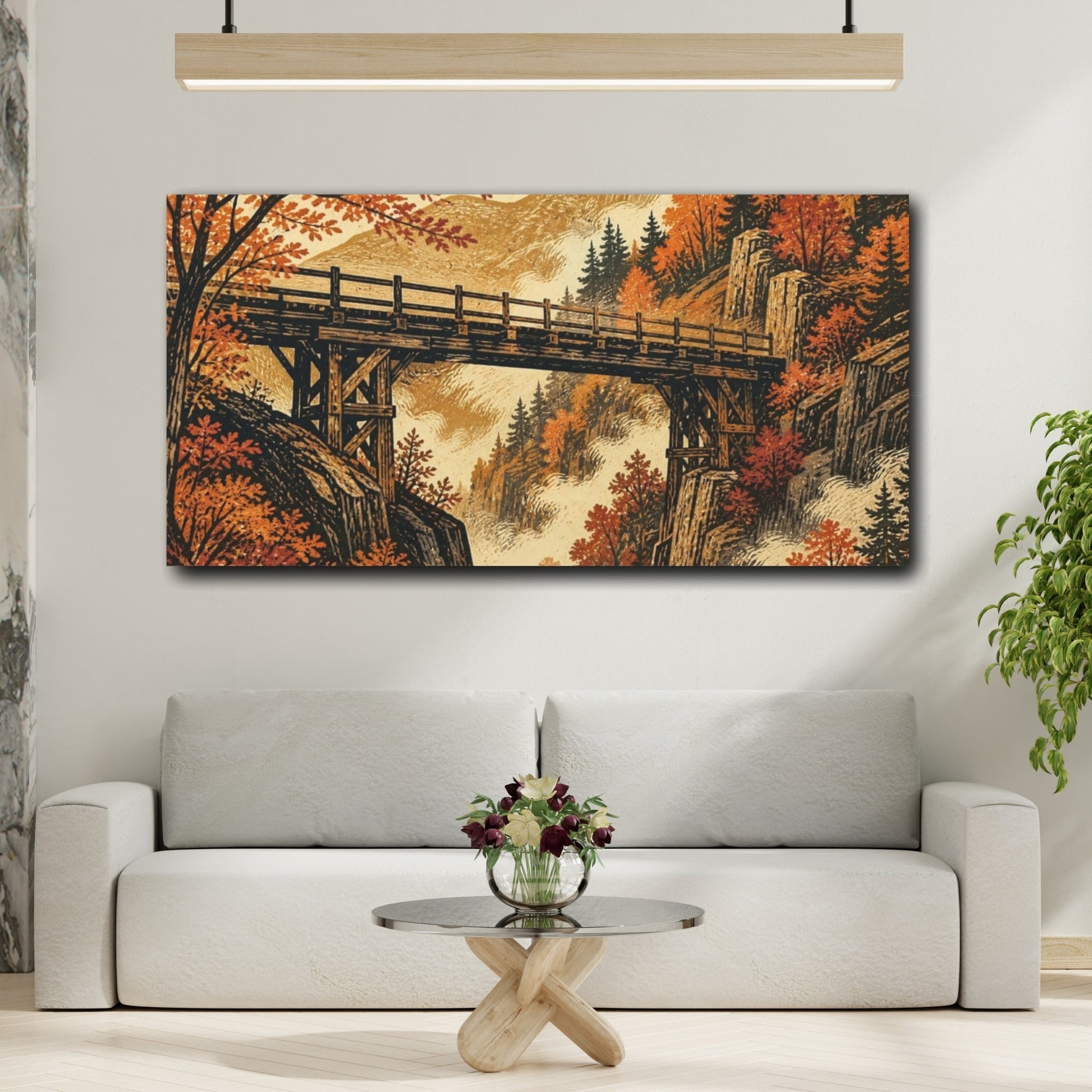 Mockup 2. Autumn Gorge Bridge shown as canvas print