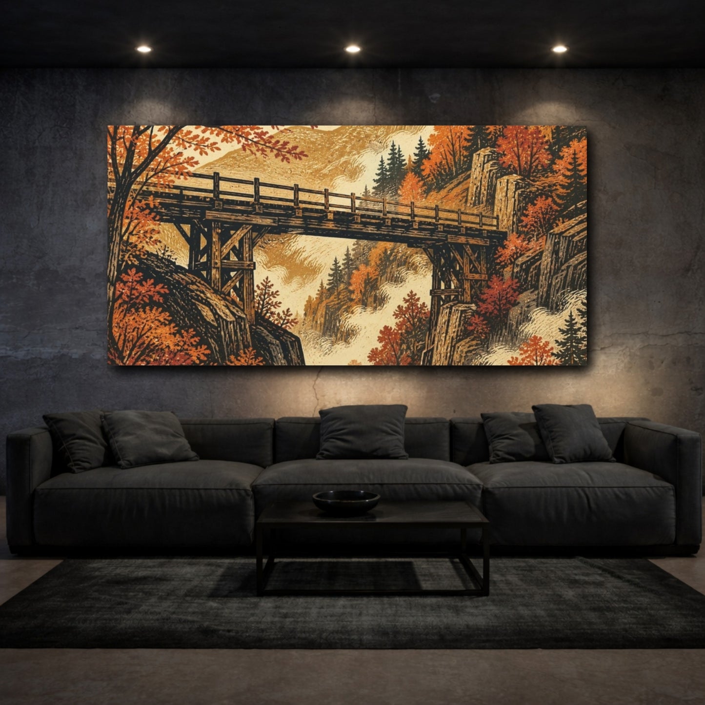 Mockup 3. Autumn Gorge Bridge shown as canvas print