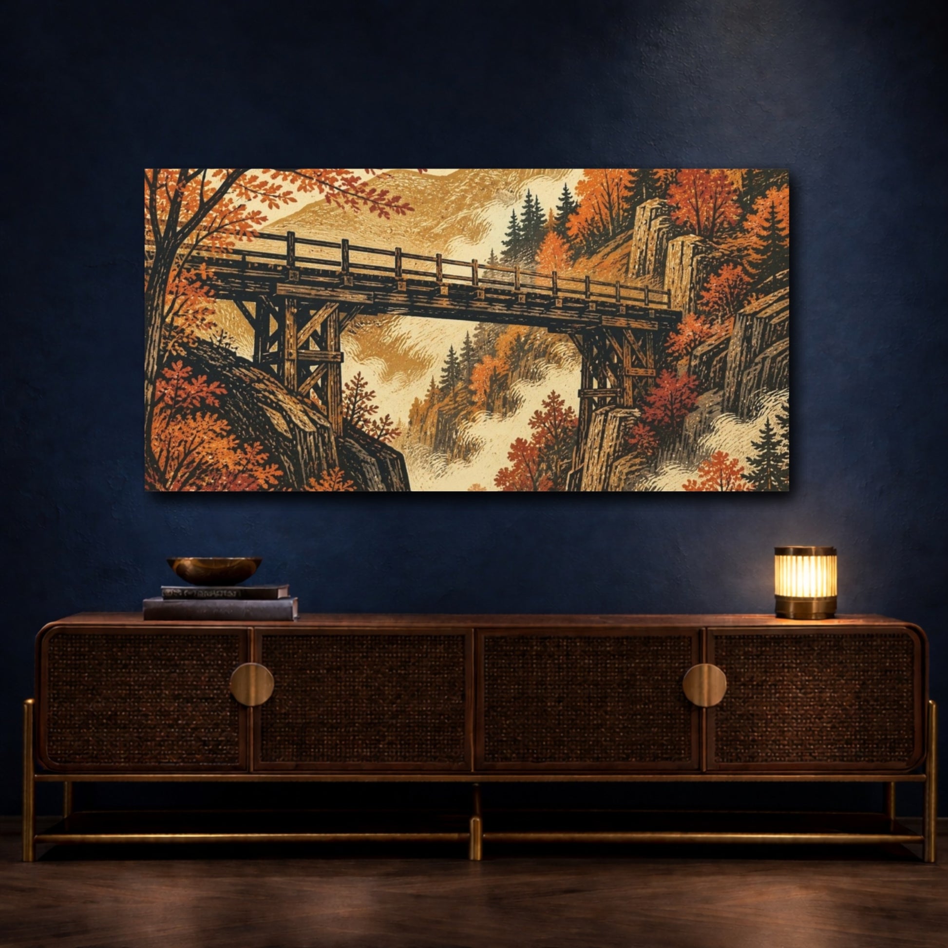 Mockup 4. Autumn Gorge Bridge shown as canvas print