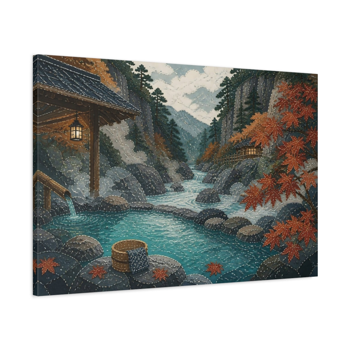 Main Mockup. Autumn Hot Spring Retreat shown as canvas print