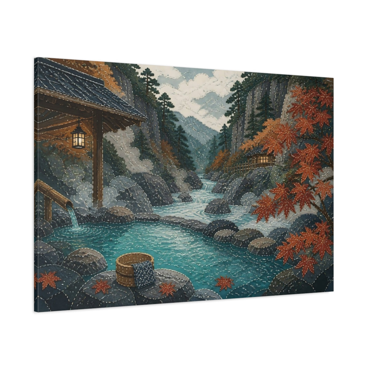 Side Mockup 1. Autumn Hot Spring Retreat shown as canvas print