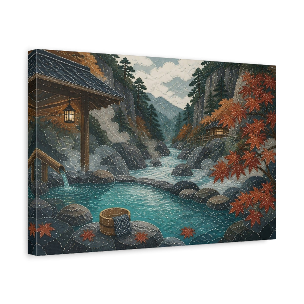 Side Mockup 4. Autumn Hot Spring Retreat shown as canvas print