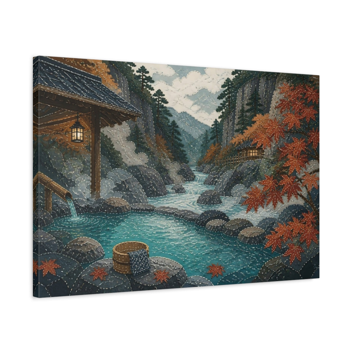Side Mockup 2. Autumn Hot Spring Retreat shown as canvas print