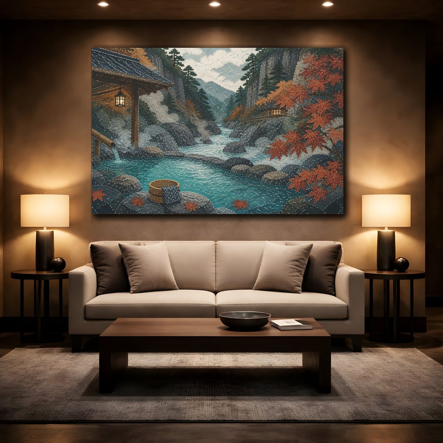 Mockup 2. Autumn Hot Spring Retreat shown as canvas print