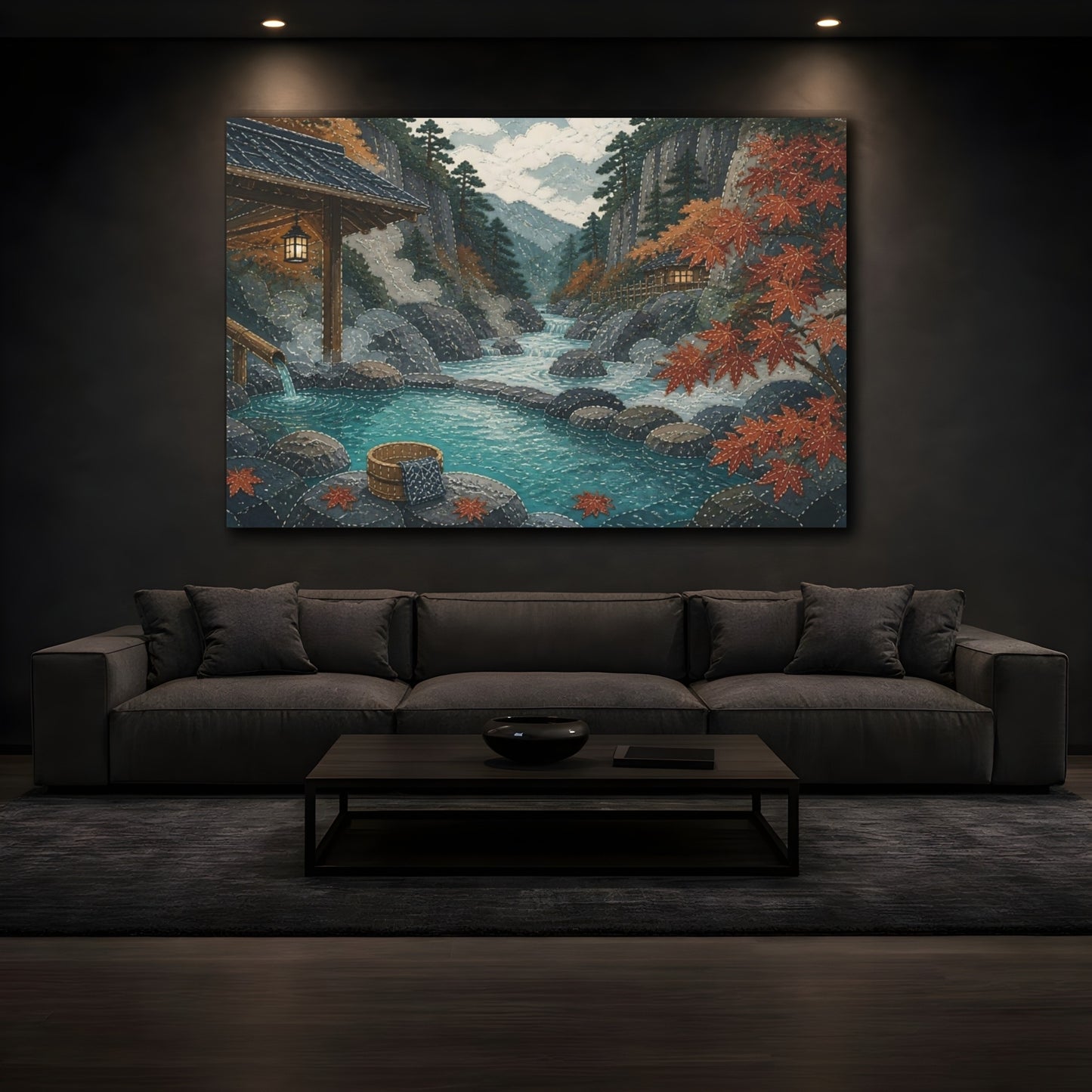 Mockup 3. Autumn Hot Spring Retreat shown as canvas print