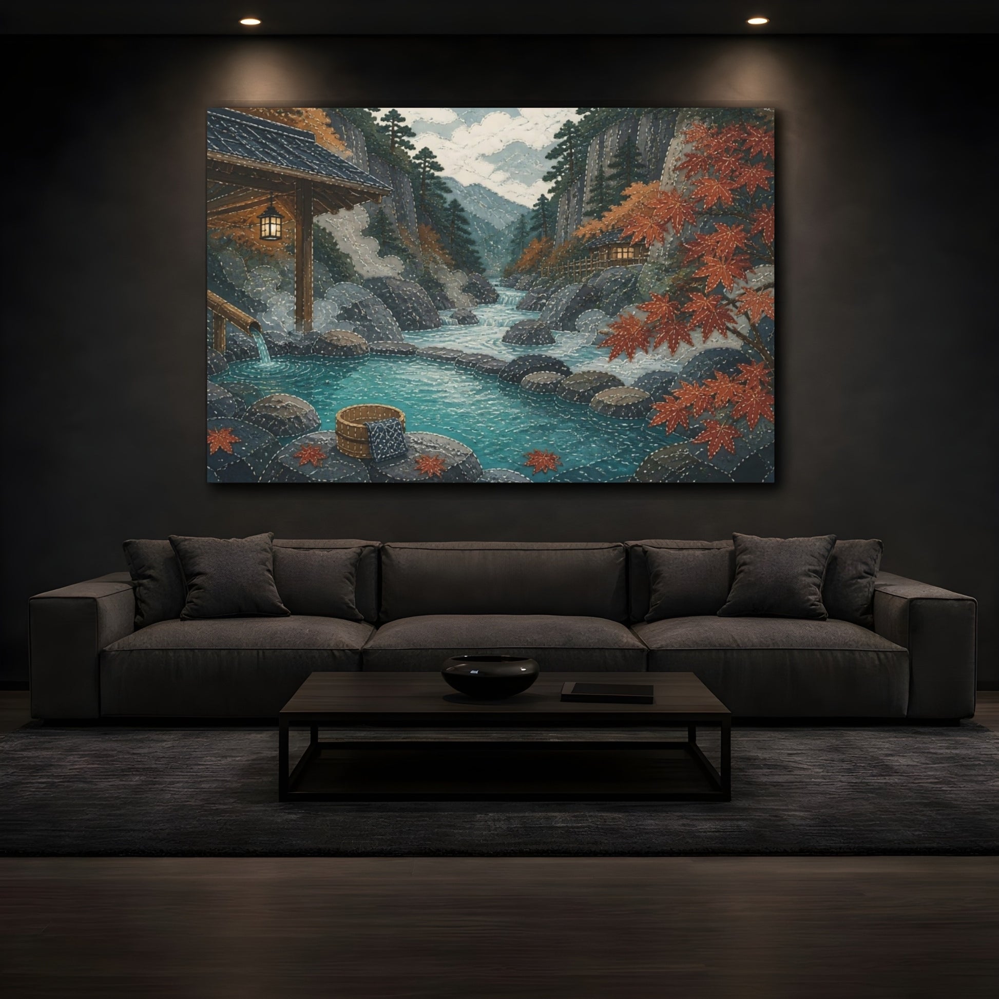 Mockup 3. Autumn Hot Spring Retreat shown as canvas print