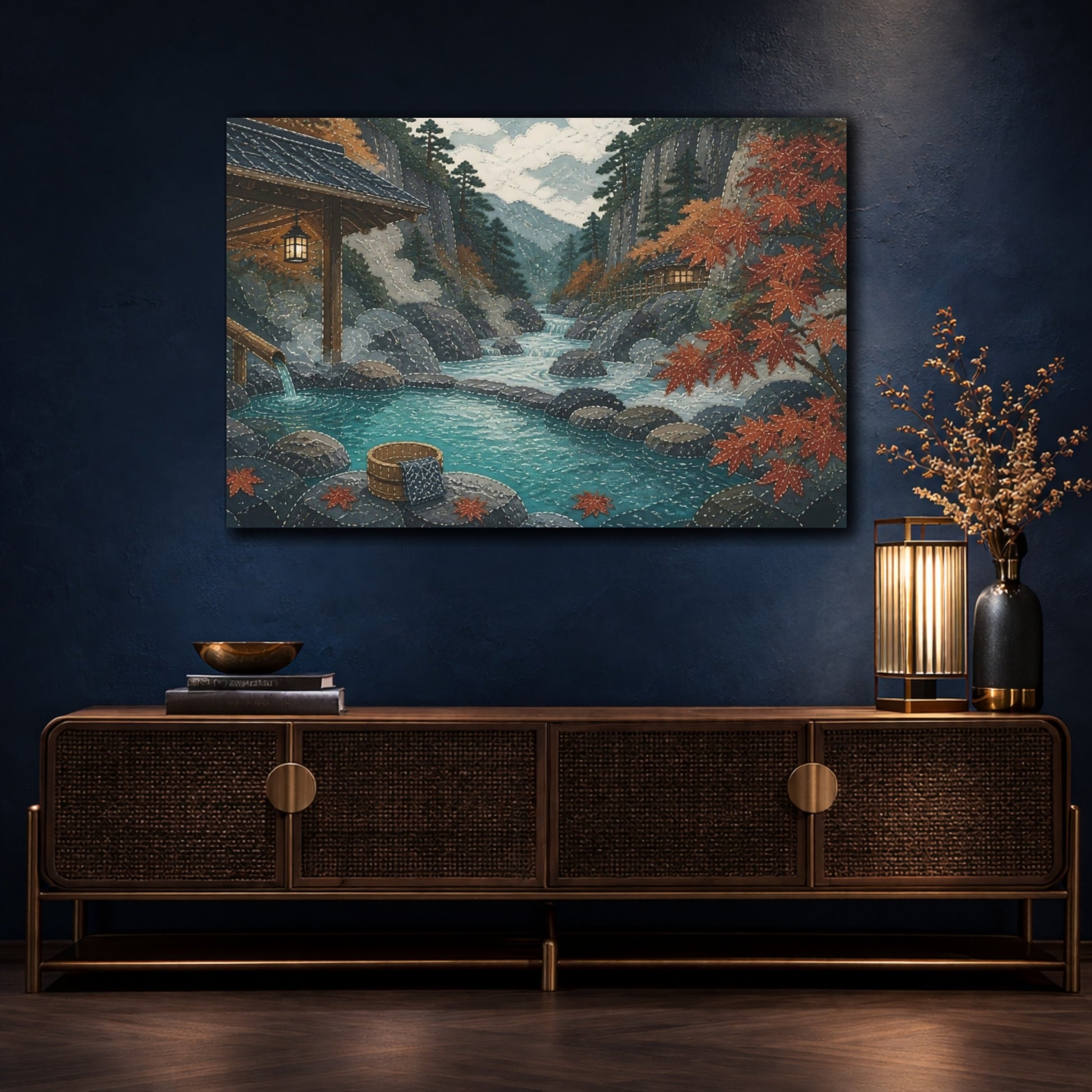Mockup 4. Autumn Hot Spring Retreat shown as canvas print