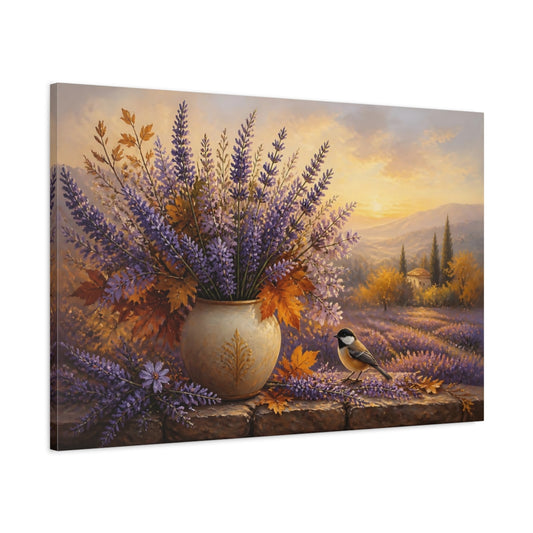 Main Mockup. Autumn Lavender Sunrise shown as canvas print