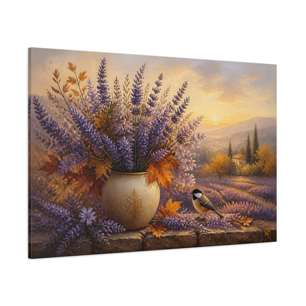 Side Mockup 1. Autumn Lavender Sunrise shown as canvas print