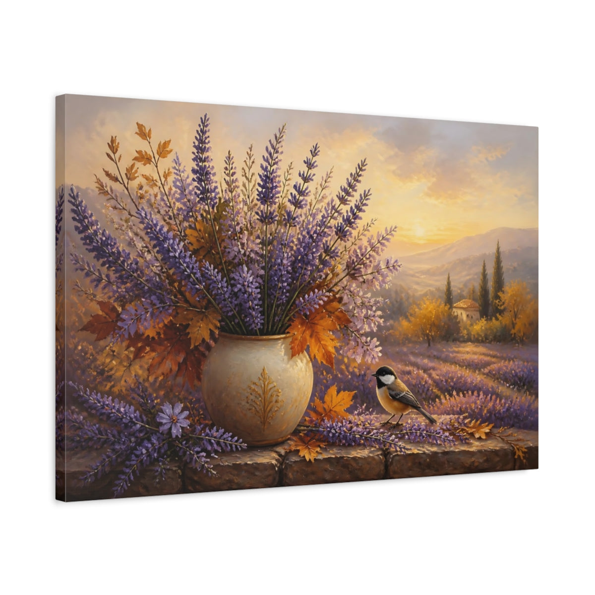 Side Mockup 2. Autumn Lavender Sunrise shown as canvas print