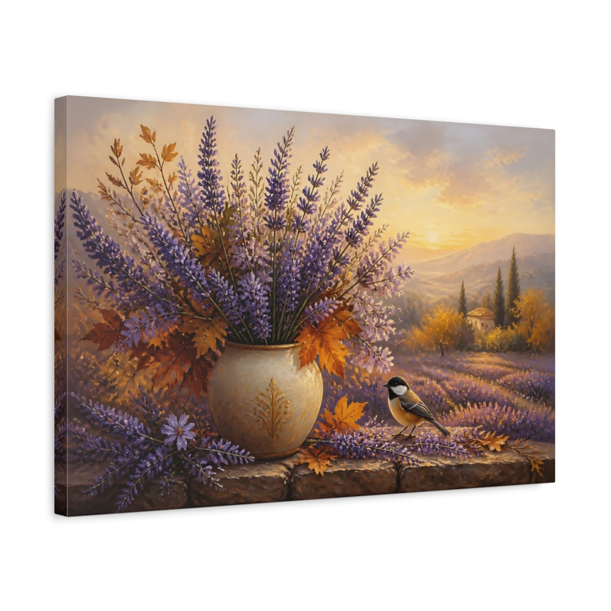 Side Mockup 3. Autumn Lavender Sunrise shown as canvas print