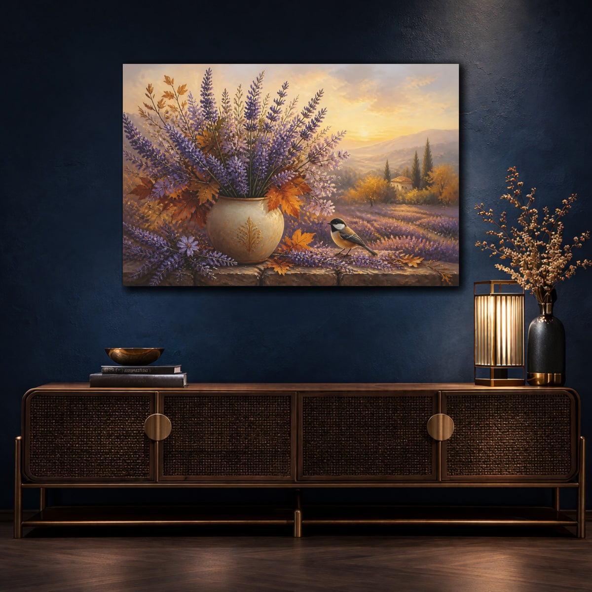 Mockup 4. Autumn Lavender Sunrise shown as canvas print