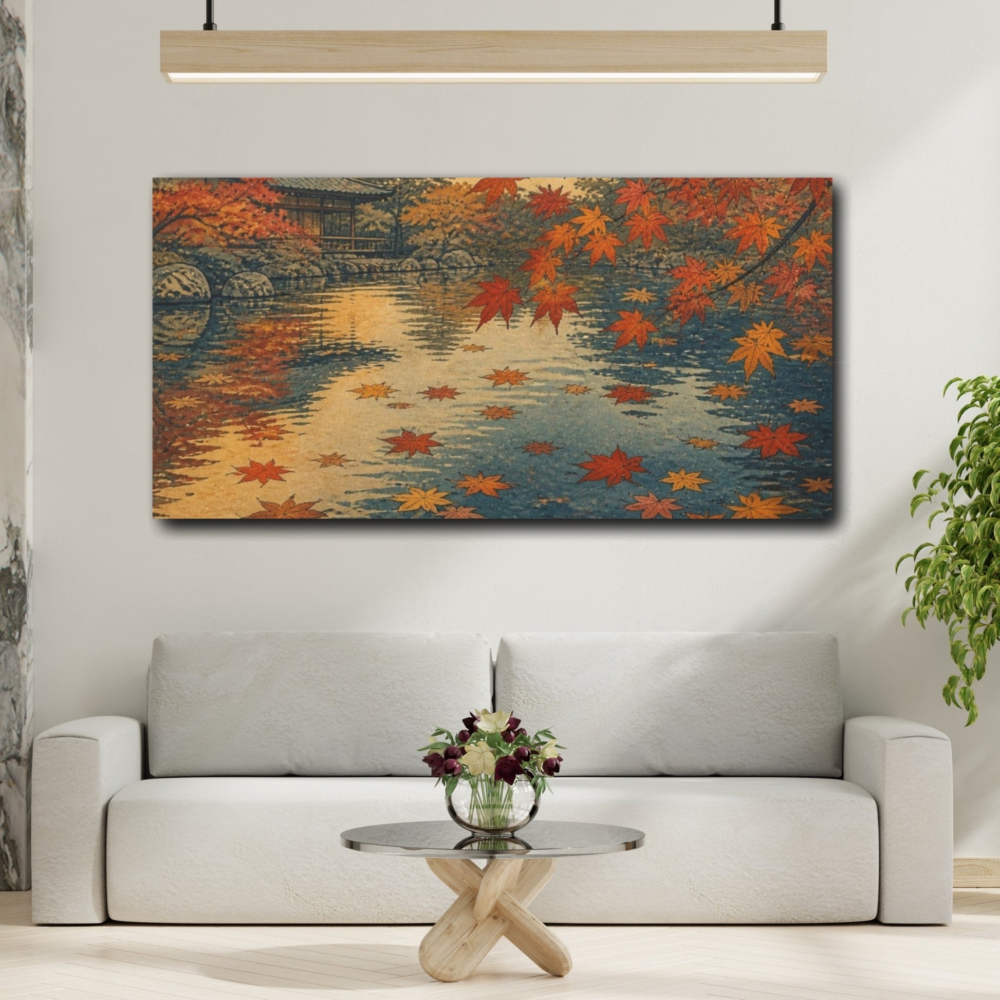 Mockup 2. Autumn Maples At Temple Pond shown as canvas print