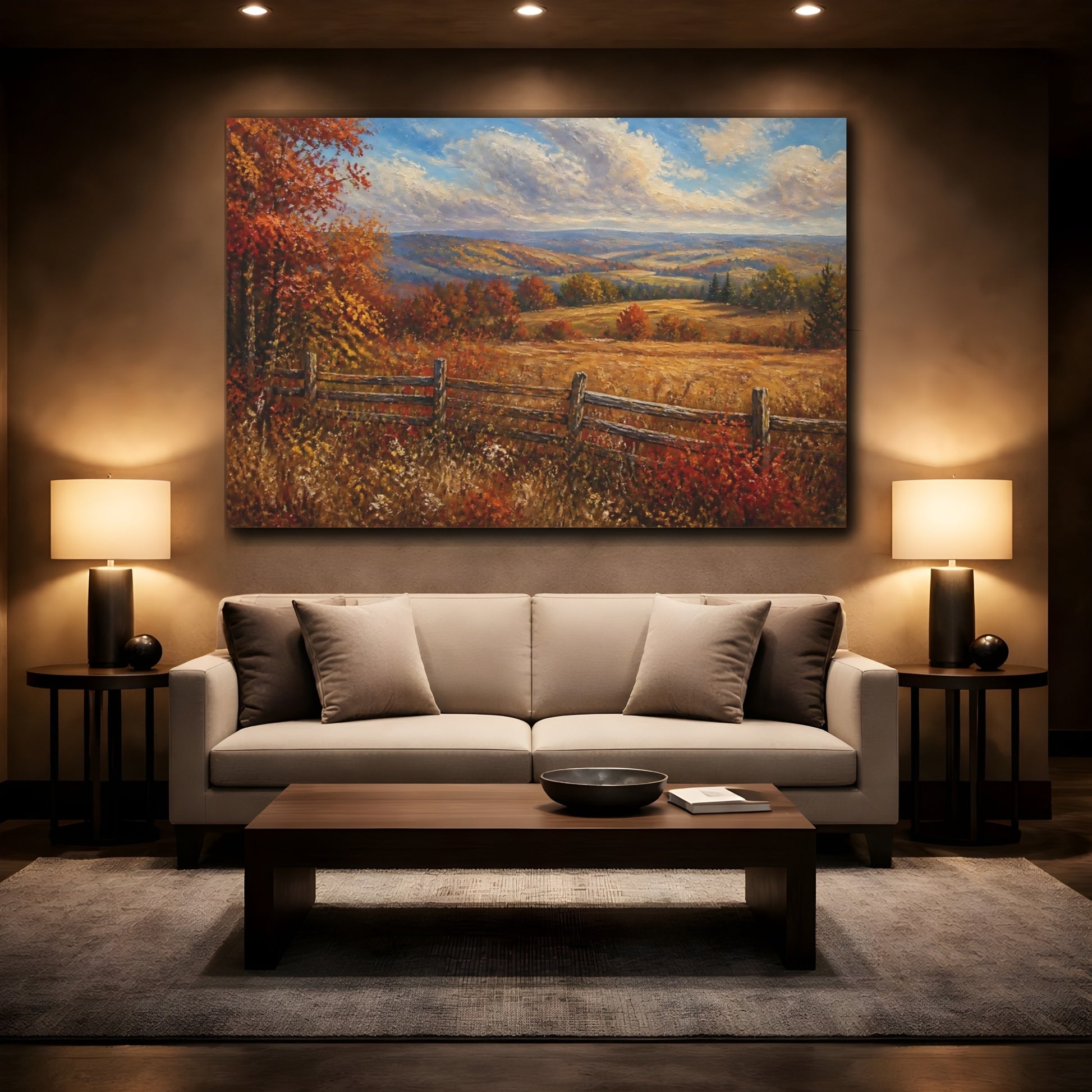 Mockup 2. Autumn Meadow With Fence shown as canvas print