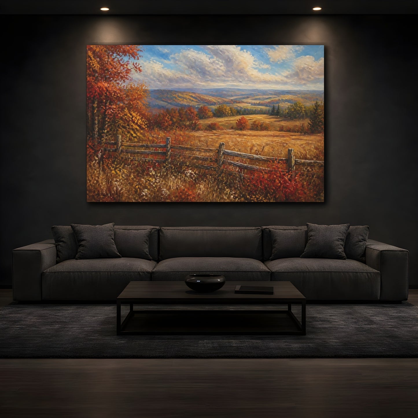 Mockup 3. Autumn Meadow With Fence shown as canvas print
