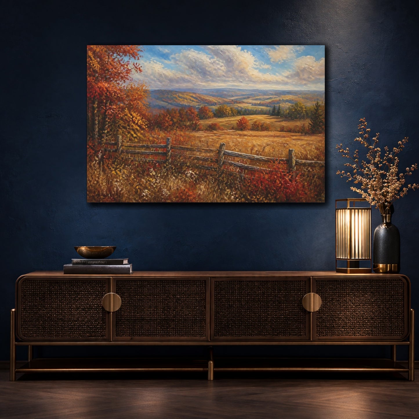 Mockup 4. Autumn Meadow With Fence shown as canvas print