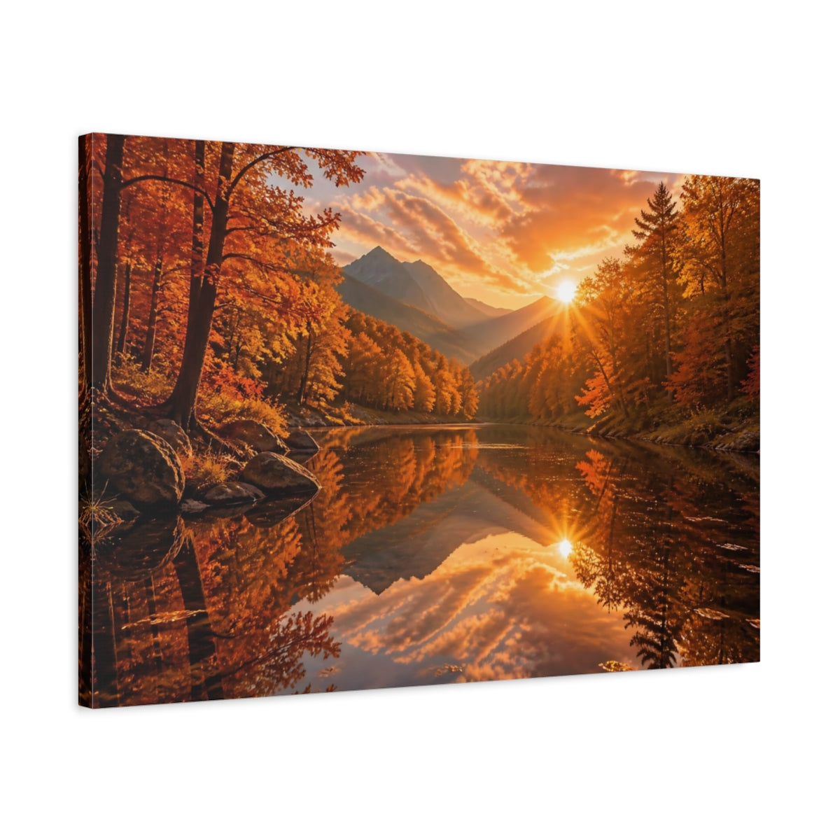 Side Mockup 2. Autumn Mountain Landscape shown as canvas print