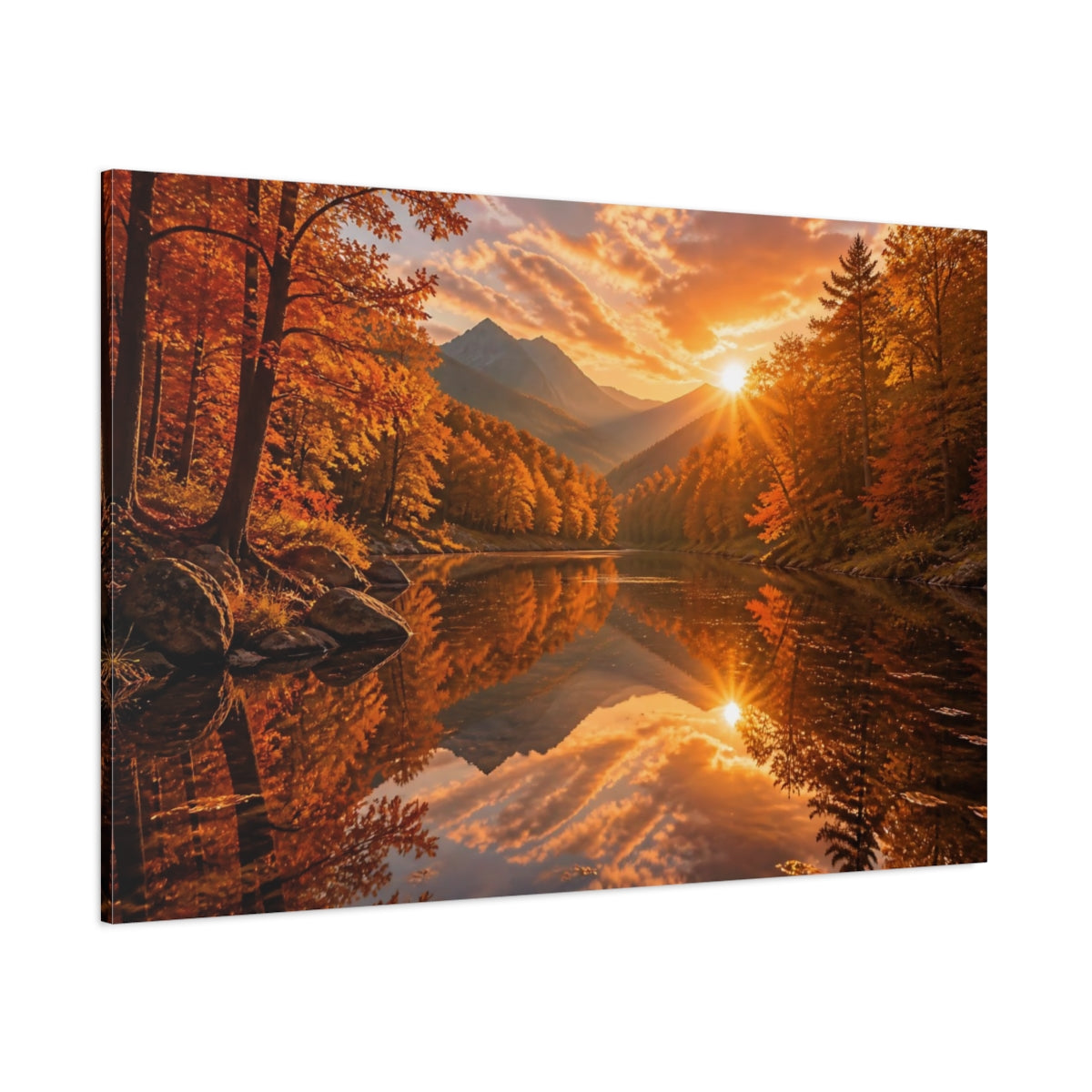 Side Mockup 1. Autumn Mountain Landscape shown as canvas print