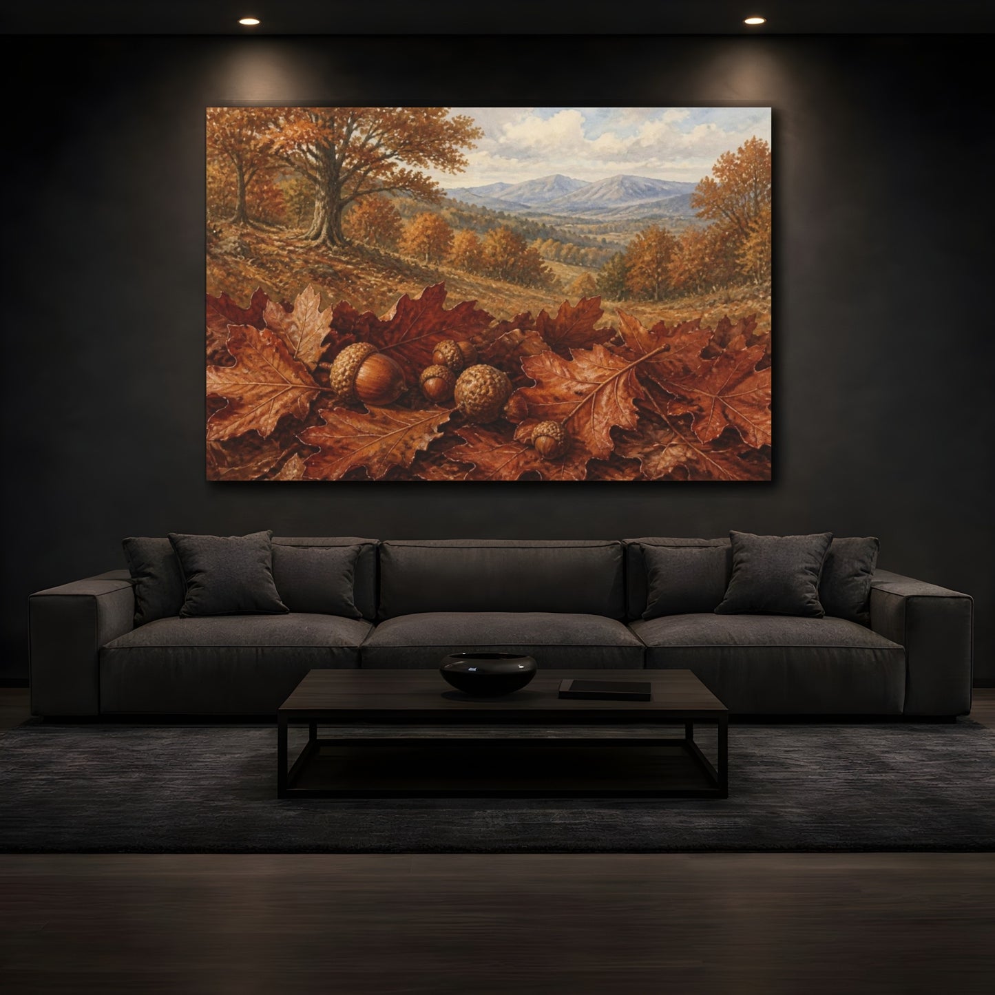 Mockup 3. Autumn Oak Acorns shown as canvas print