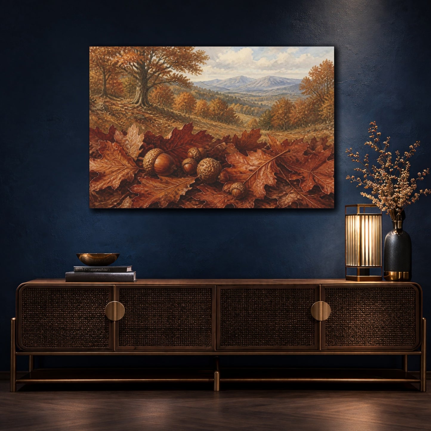Mockup 4. Autumn Oak Acorns shown as canvas print