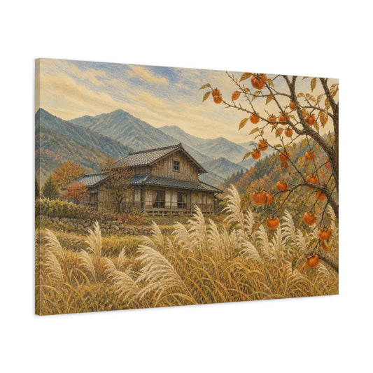 Main Mockup. Autumn Persimmon Farmhouse shown as canvas print