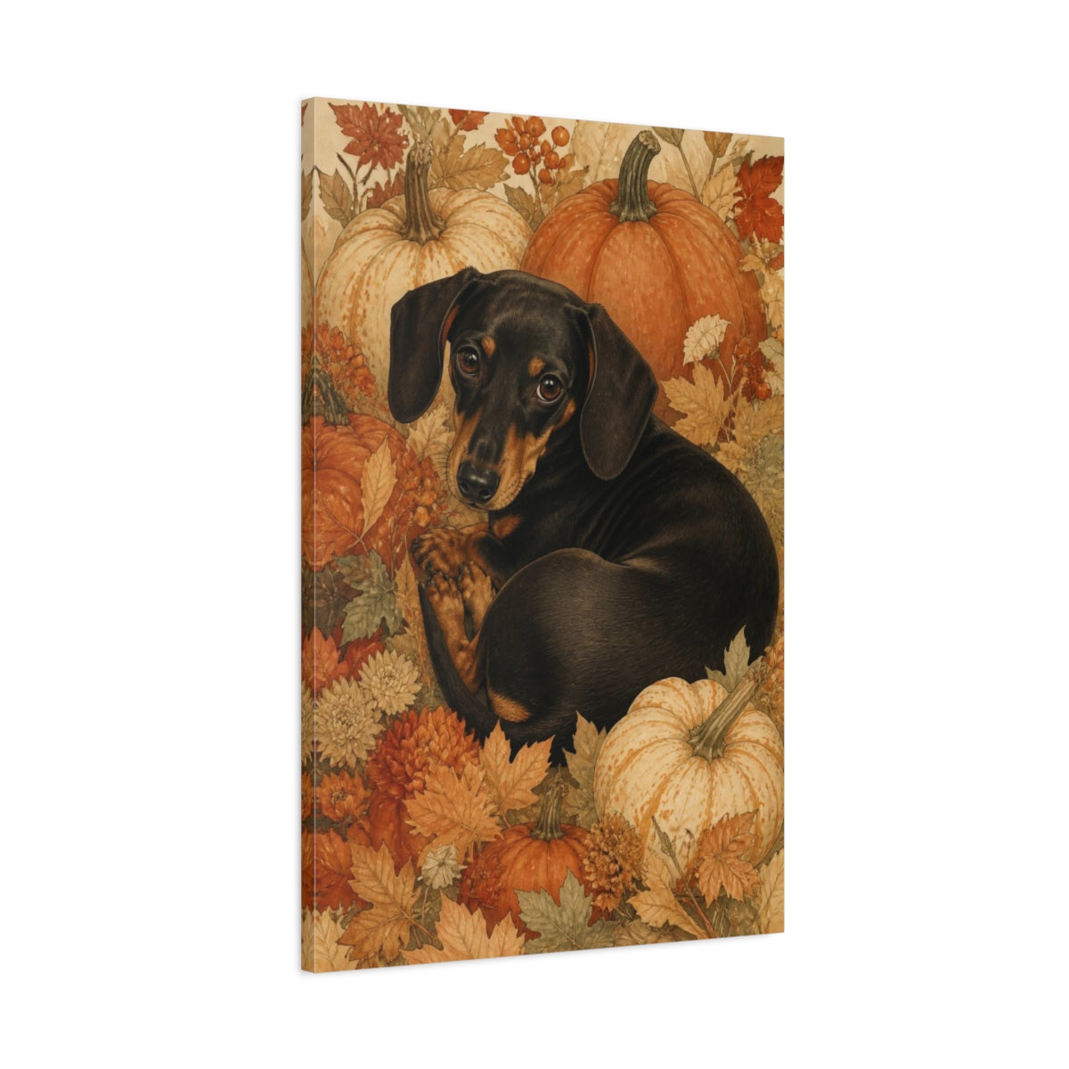 Main Mockup. Autumn Pet Dachshund shown as canvas print