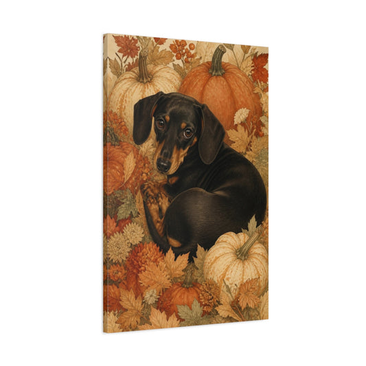 Main Mockup. Autumn Pet Dachshund shown as canvas print