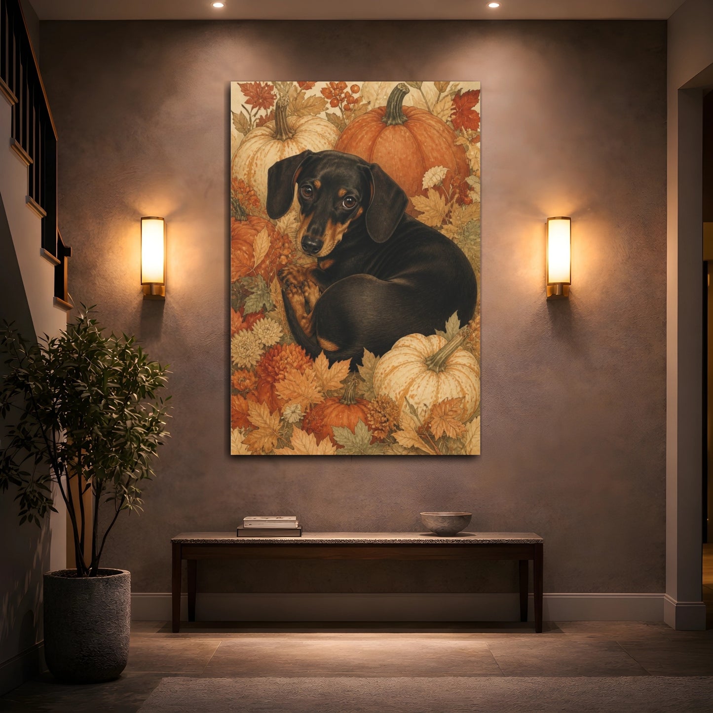 Mockup 2. Autumn Pet Dachshund shown as canvas print