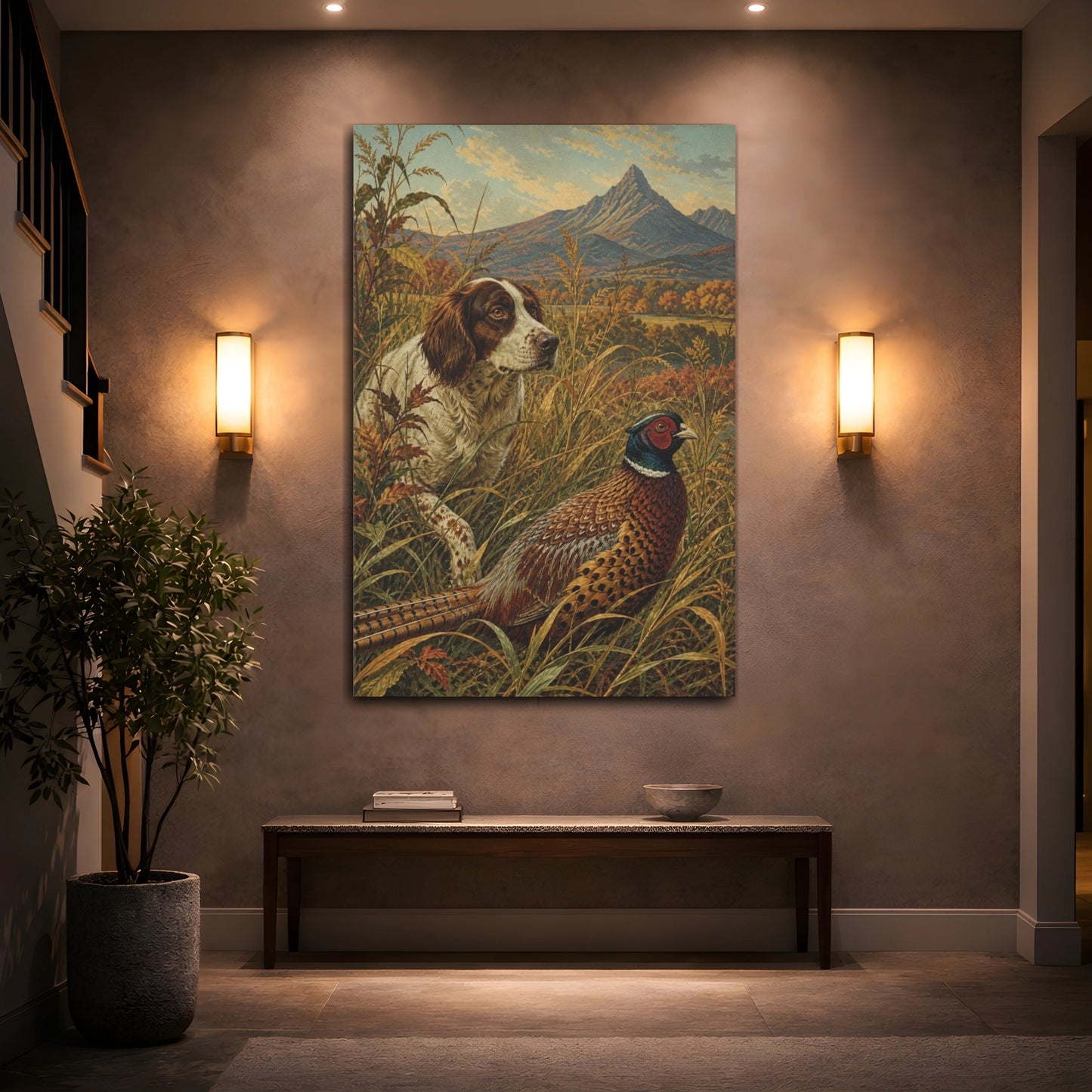 Mockup 2. Autumn Pheasant & Spaniel shown as canvas print