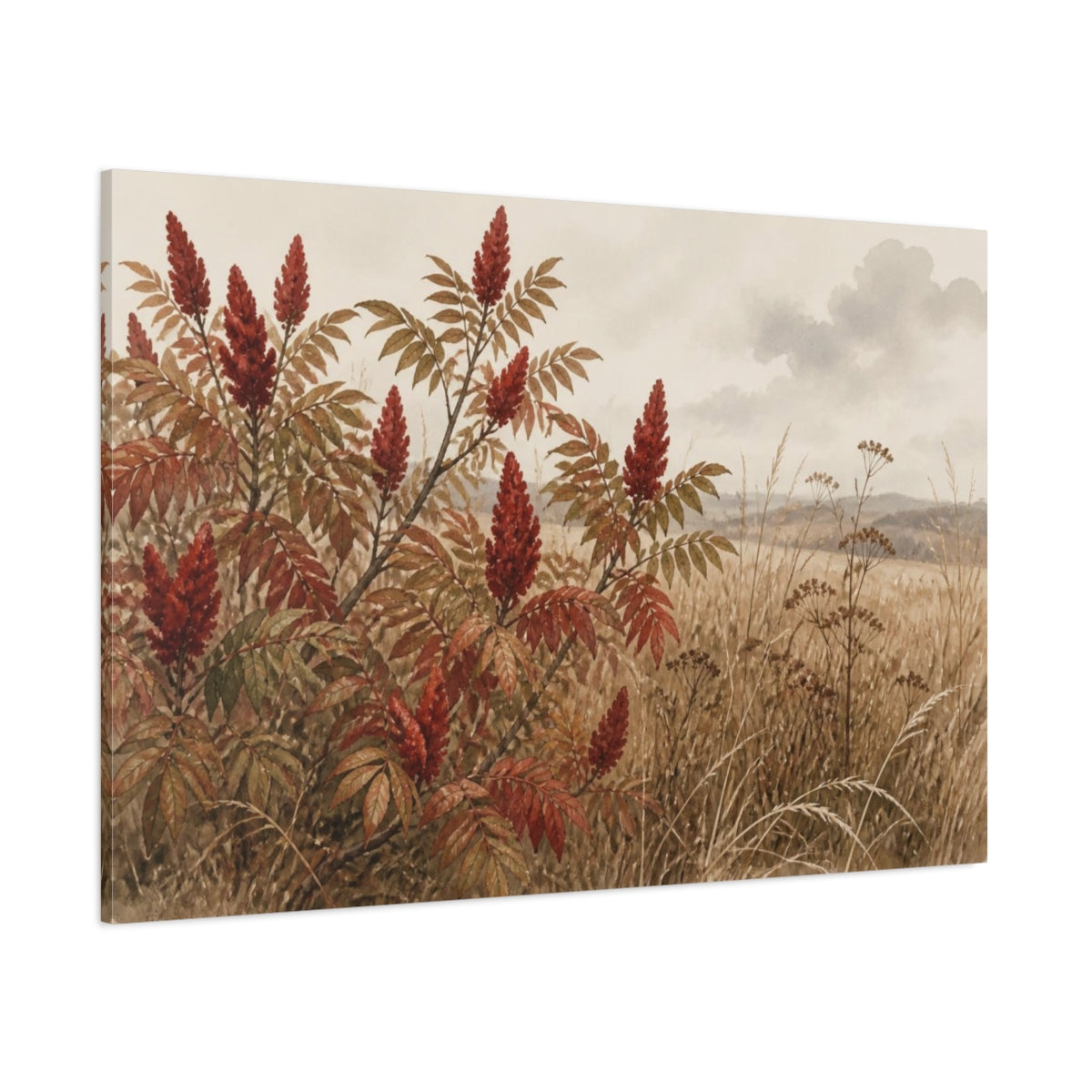 Side Mockup 1. Autumn Sumac In Meadow shown as canvas print