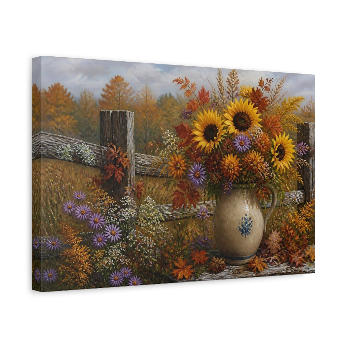 Side Mockup 4. Autumn Sunflower Bouquet shown as canvas print