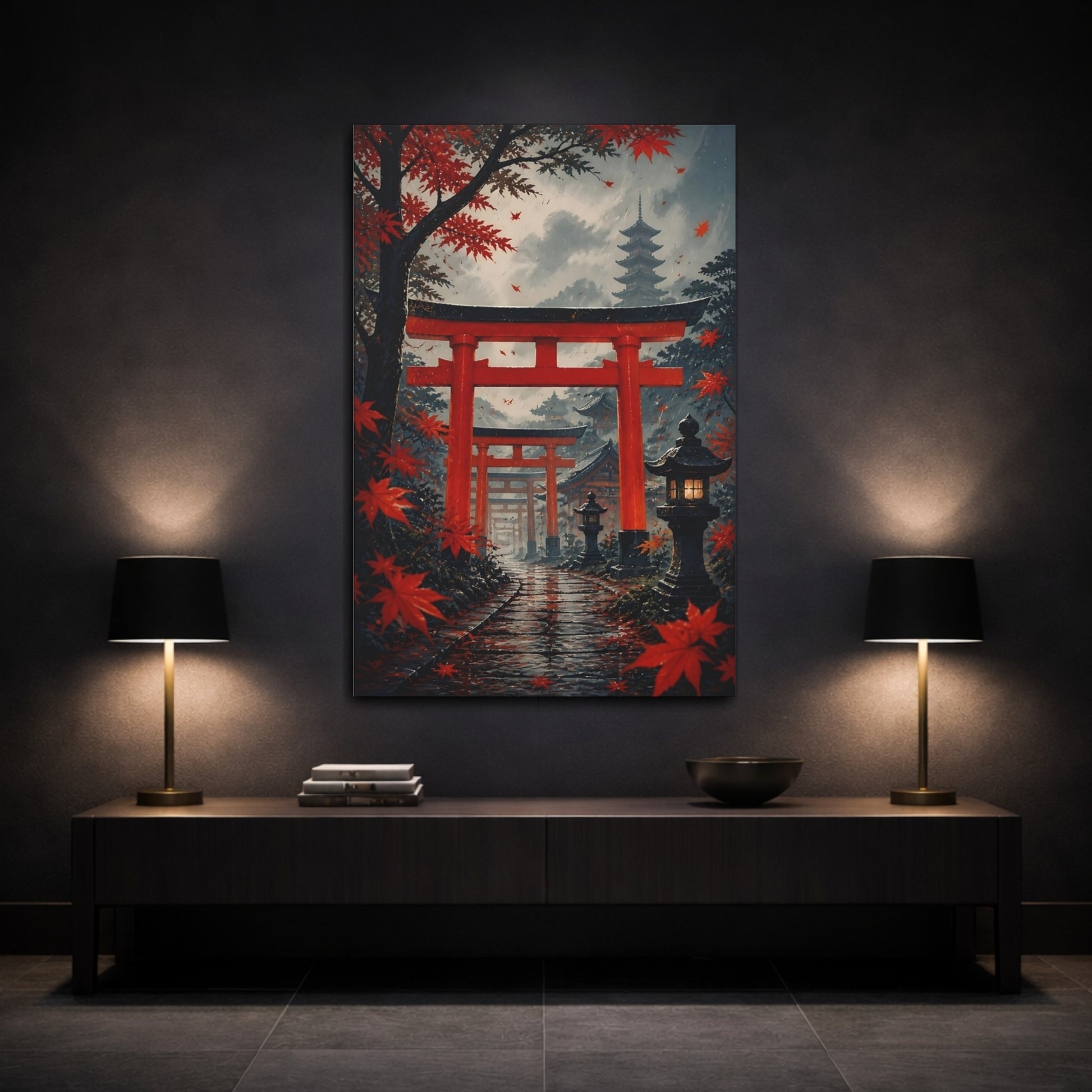 Mockup 3. Autumn Torii Path shown as canvas print