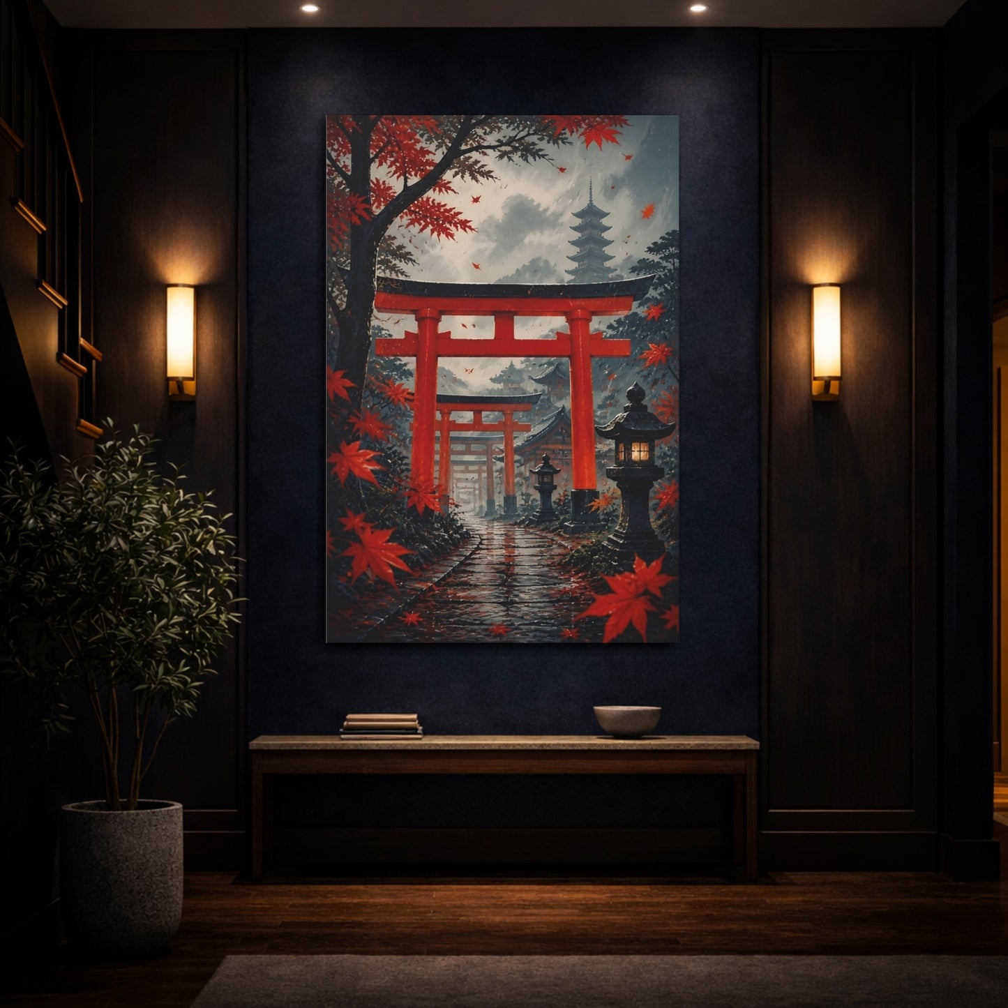 Mockup 4. Autumn Torii Path shown as canvas print