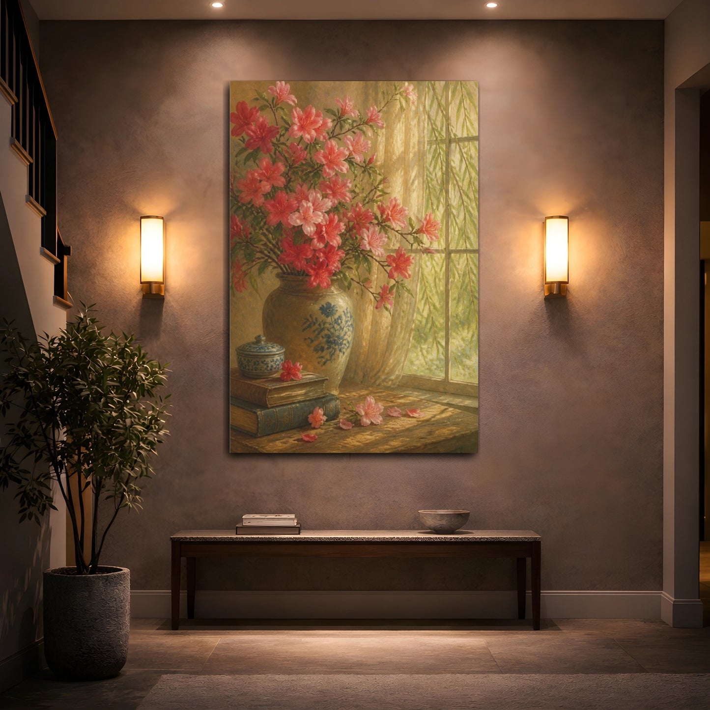 Mockup 2. Azalea Flowers By Window shown as canvas print