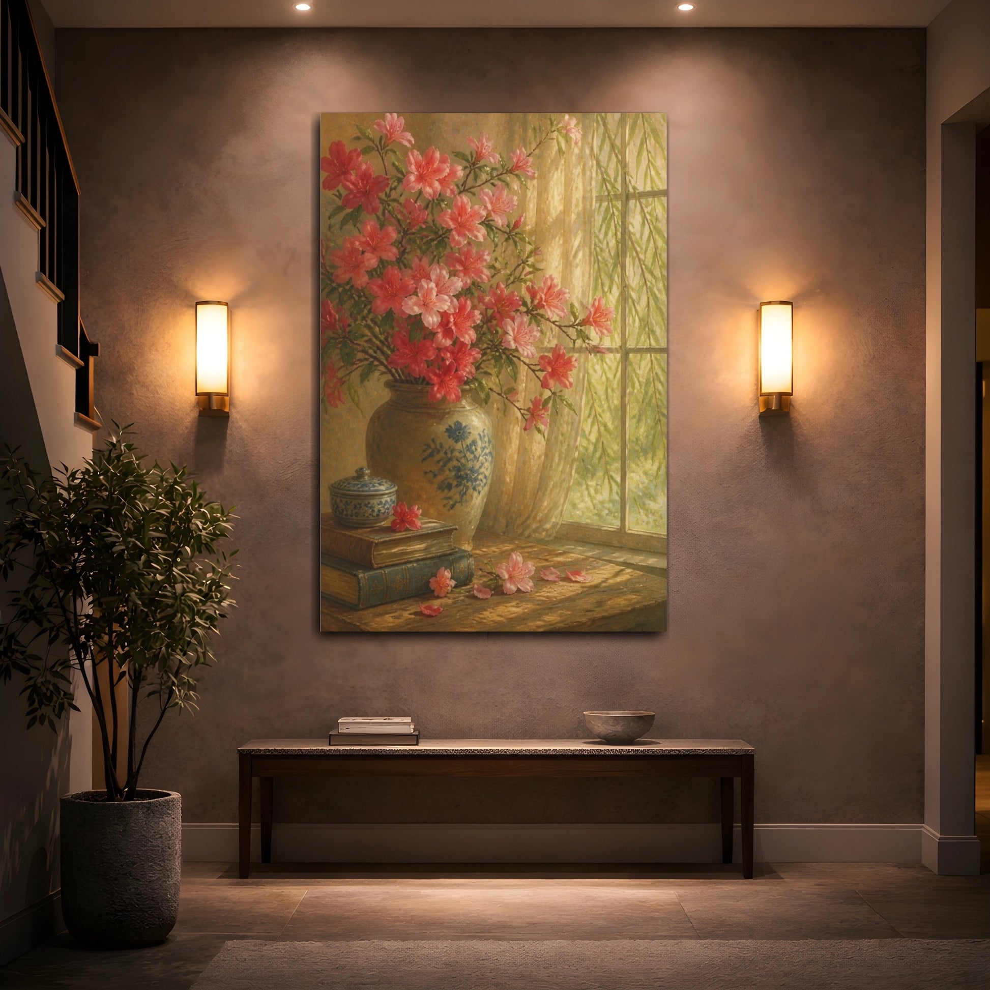 Mockup 2. Azalea Flowers By Window shown as canvas print
