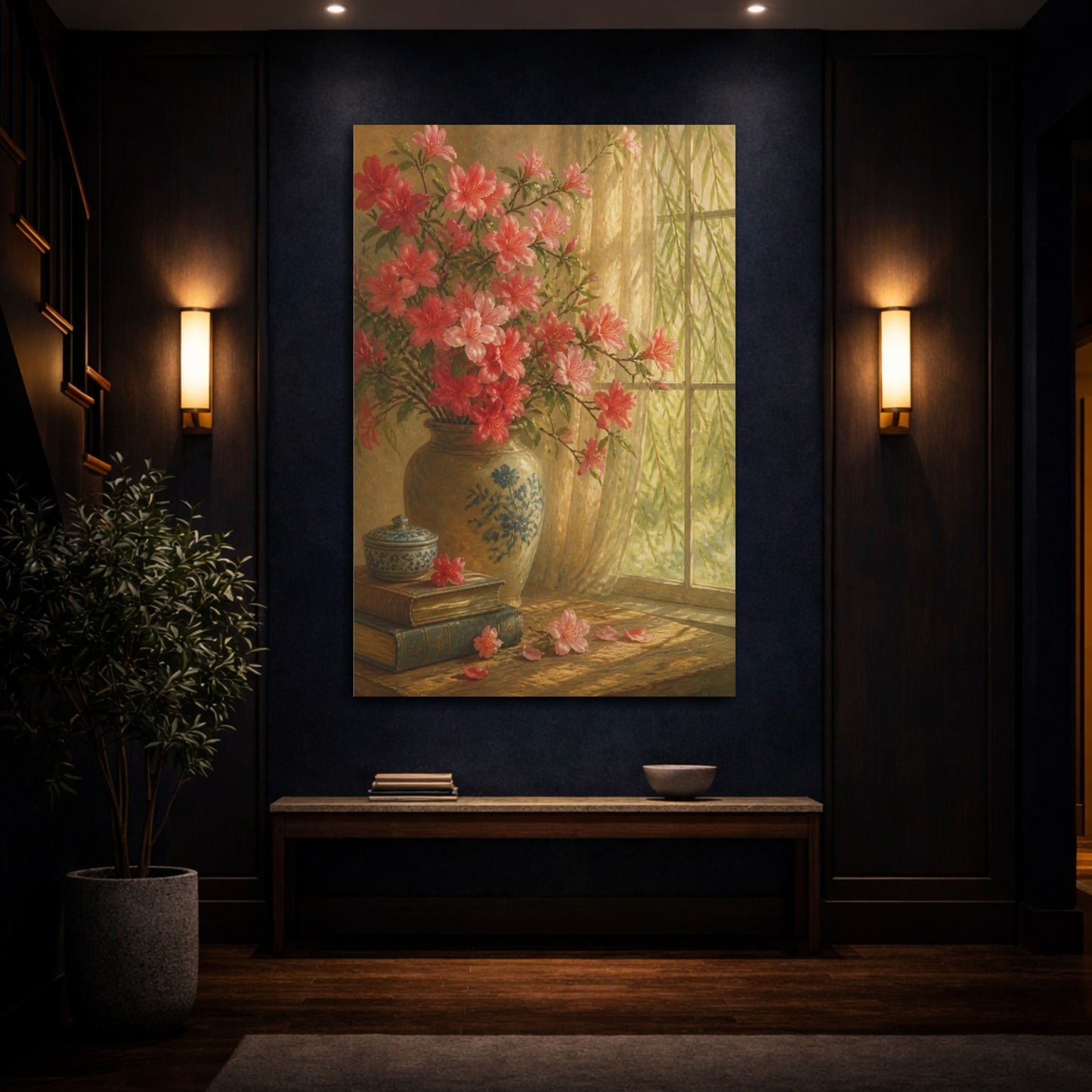Mockup 4. Azalea Flowers By Window shown as canvas print