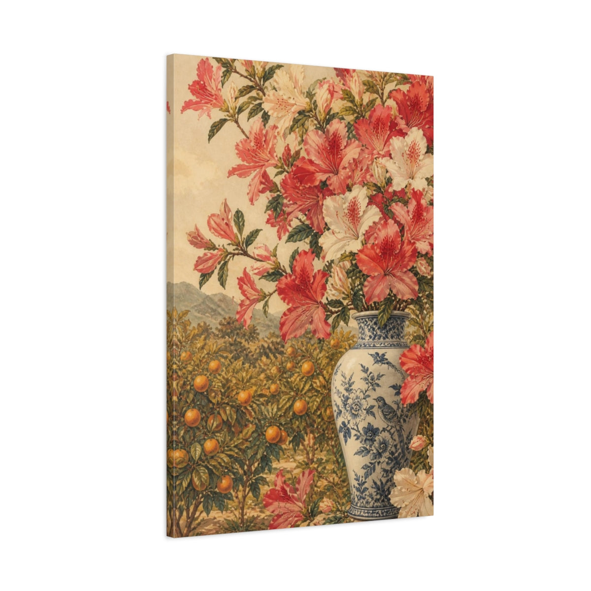 Main Mockup. Azalea Flowers In Vase shown as canvas print
