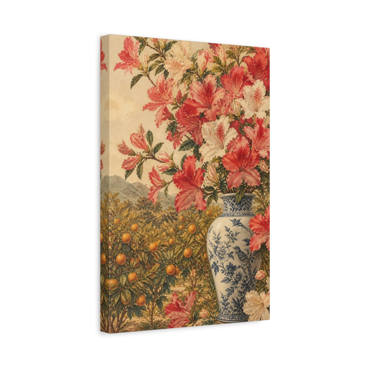 Side Mockup 4. Azalea Flowers In Vase shown as canvas print