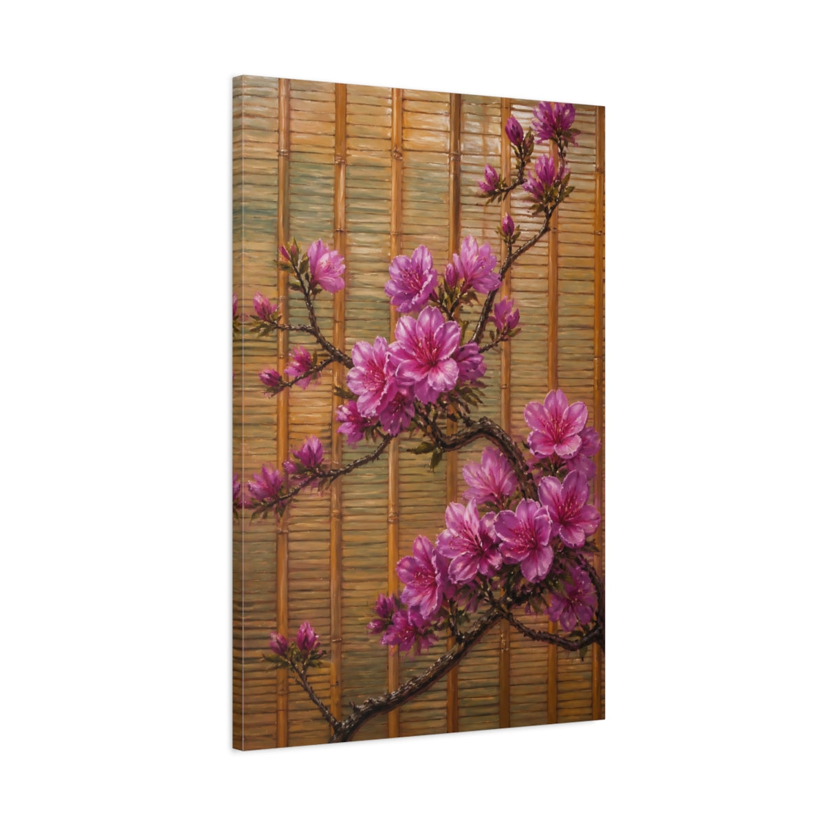 Main Mockup. Azalea Flowers On Bamboo shown as canvas print