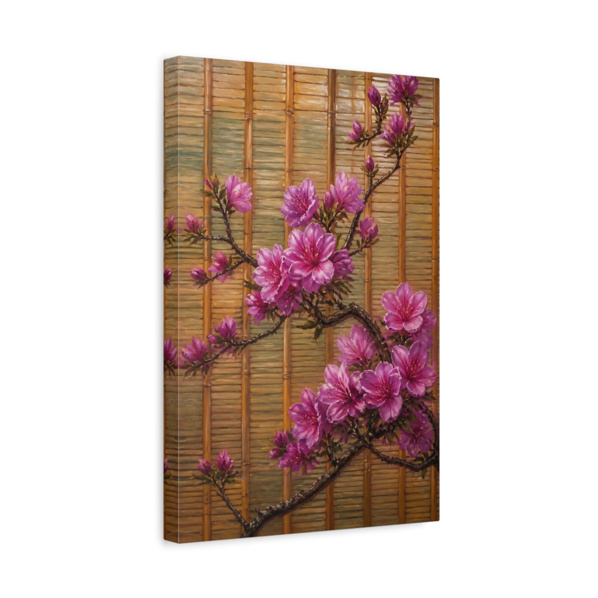 Side Mockup 4. Azalea Flowers On Bamboo shown as canvas print