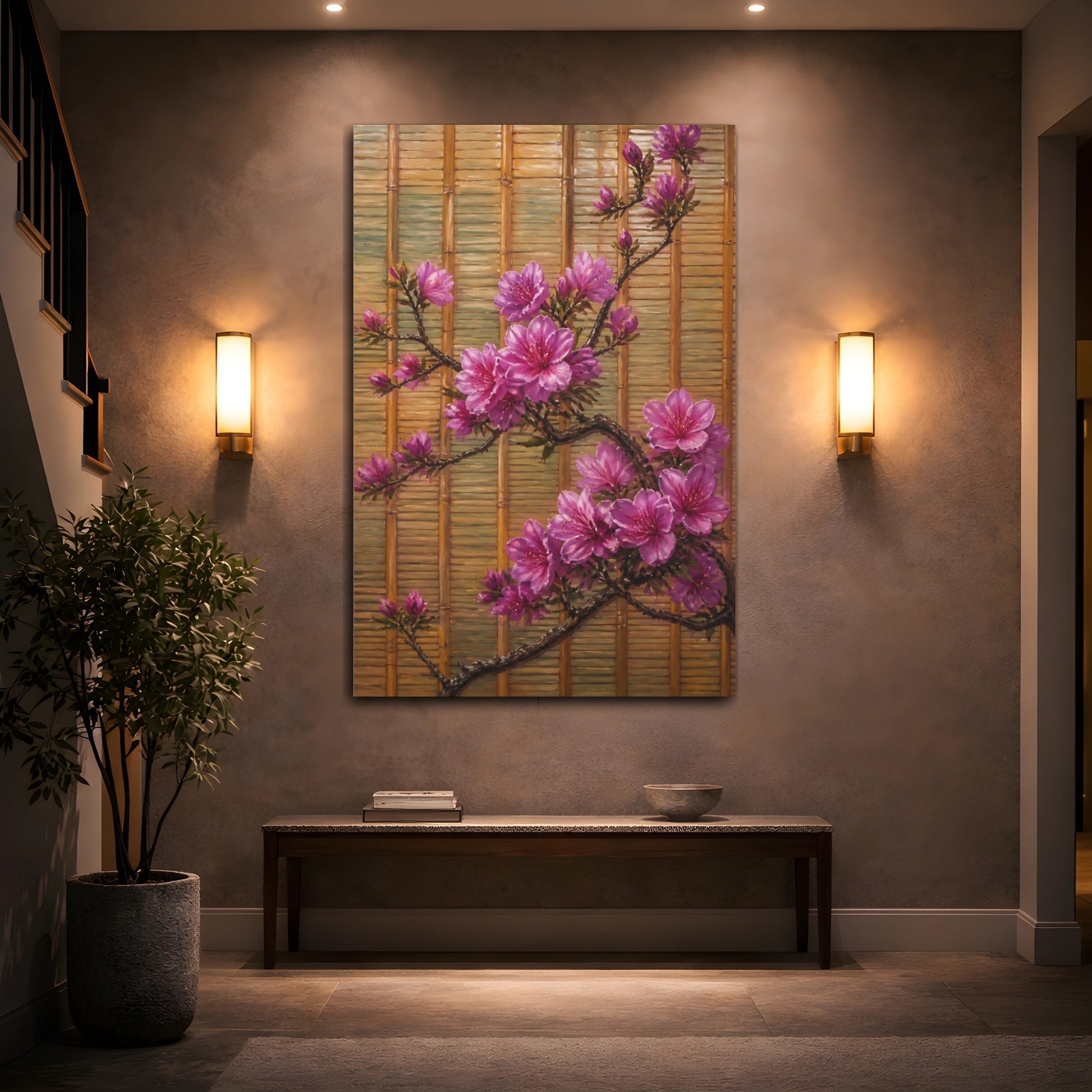 Mockup 2. Azalea Flowers On Bamboo shown as canvas print
