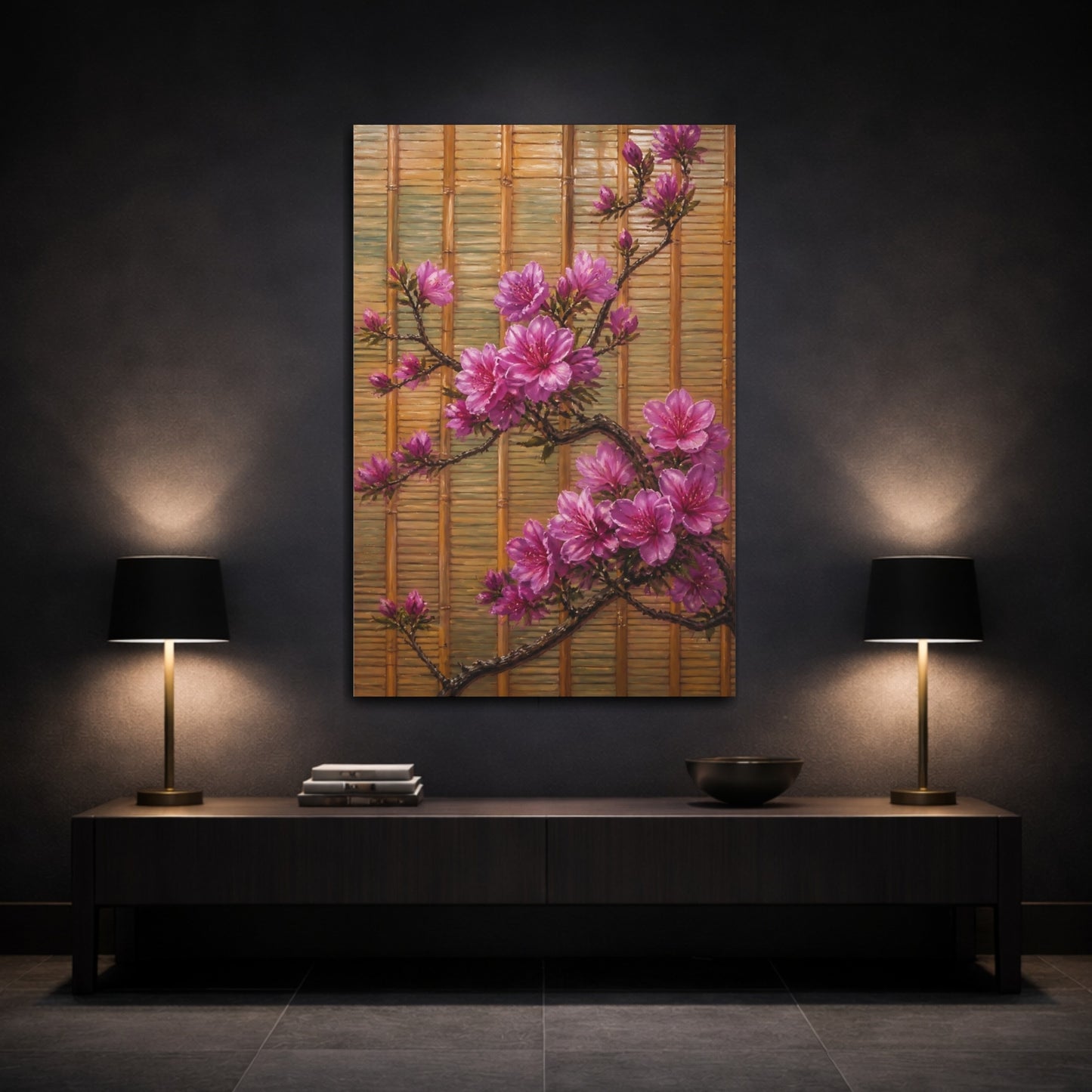 Mockup 3. Azalea Flowers On Bamboo shown as canvas print