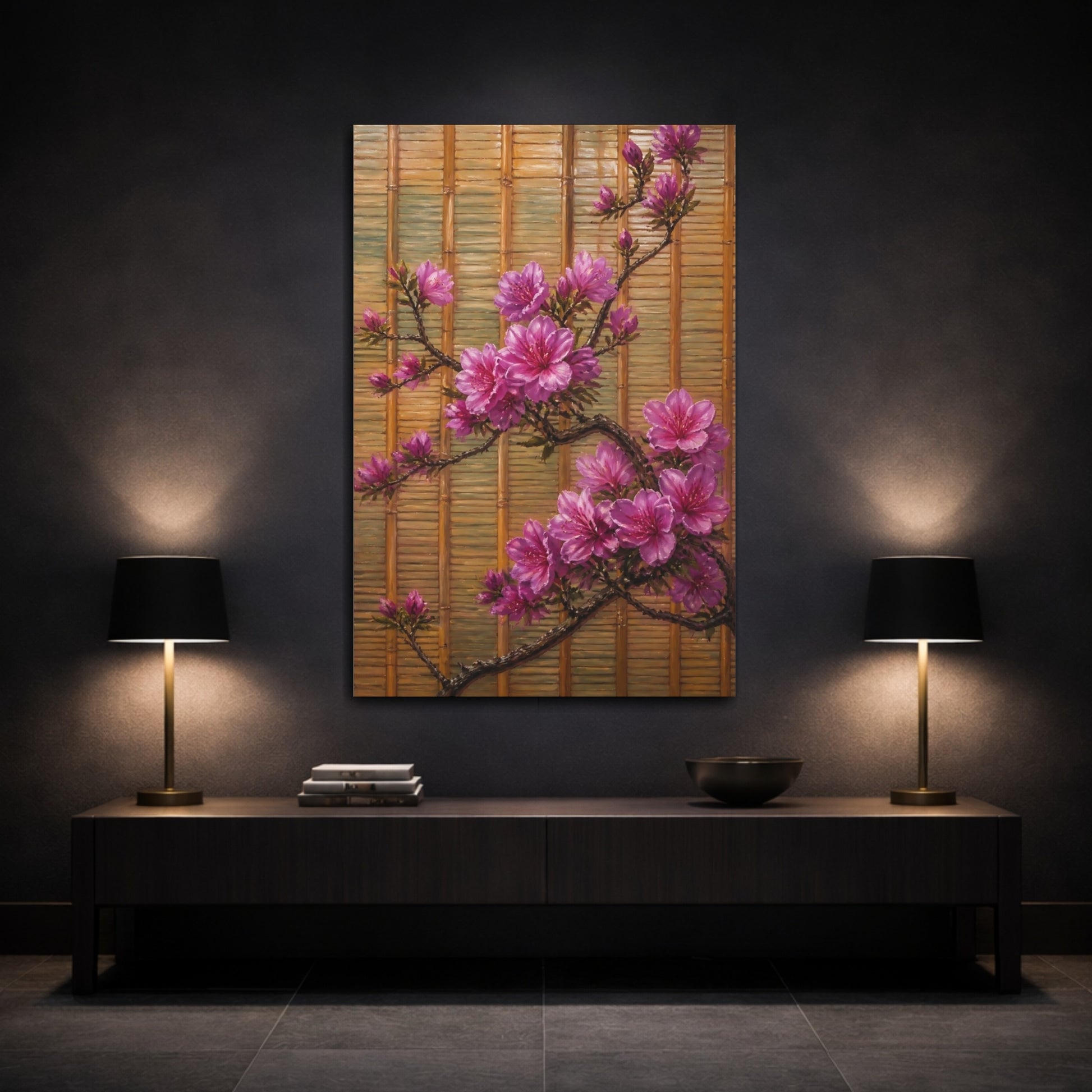 Mockup 3. Azalea Flowers On Bamboo shown as canvas print