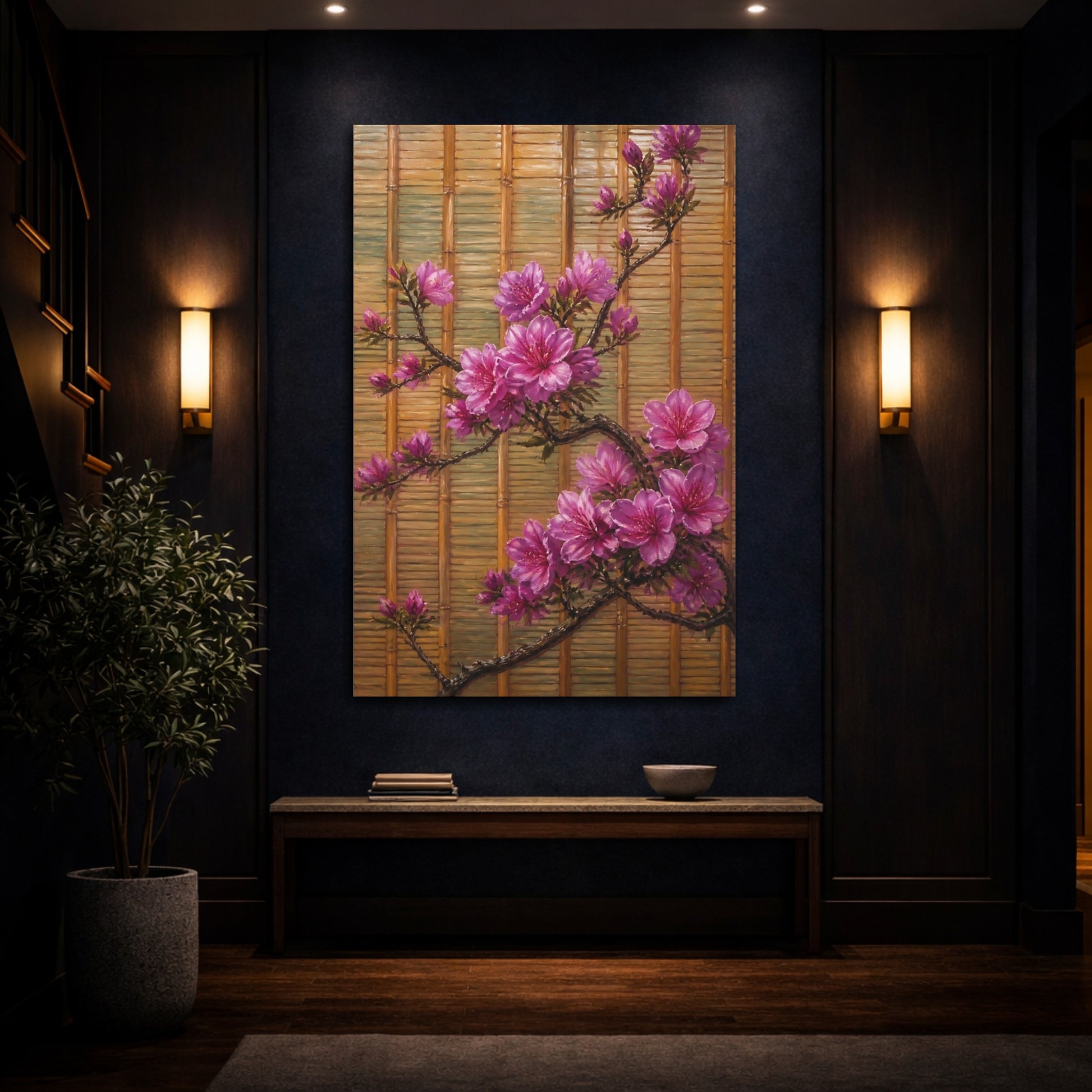 Mockup 4. Azalea Flowers On Bamboo shown as canvas print