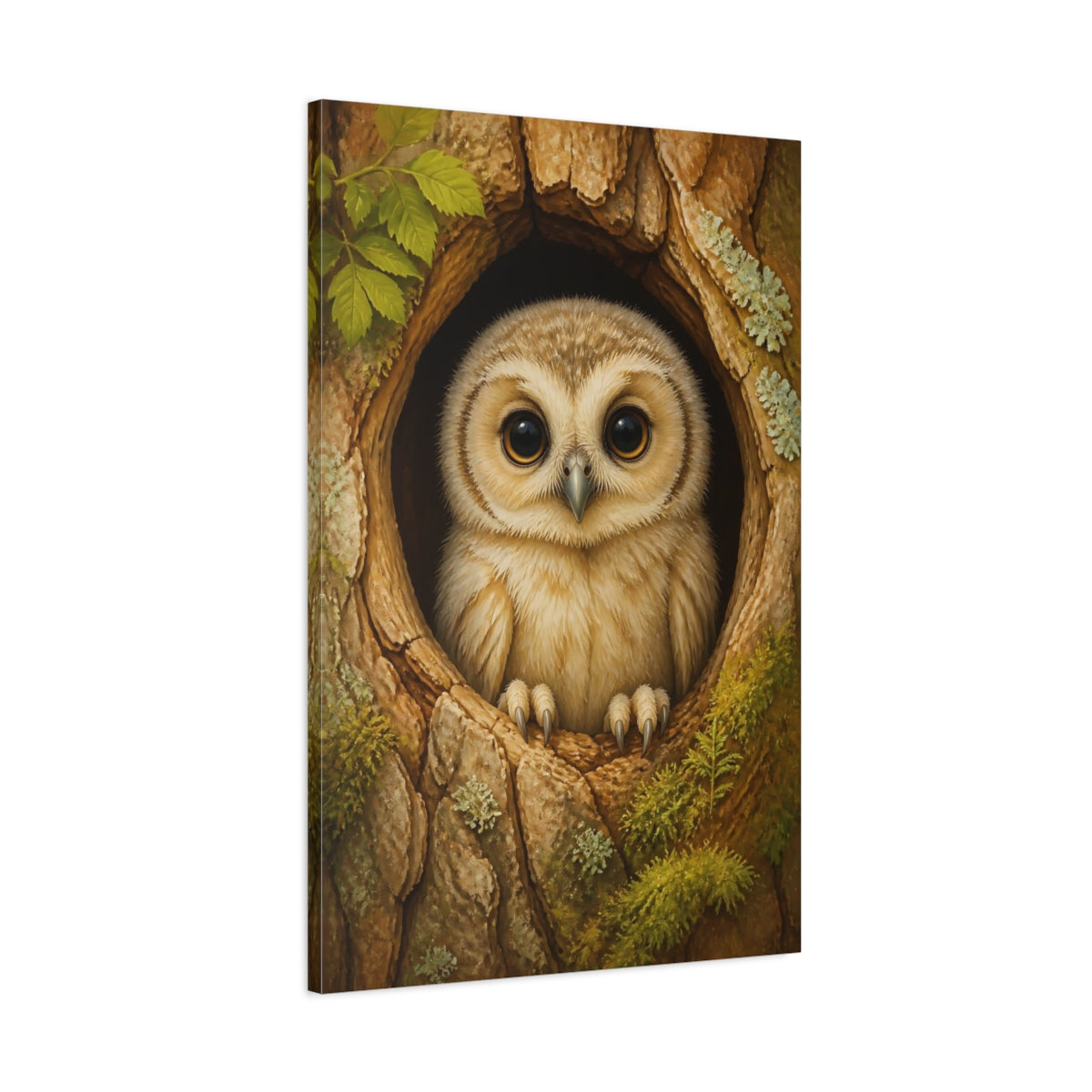 Main Mockup. Baby Owl Animal Portrait shown as canvas print