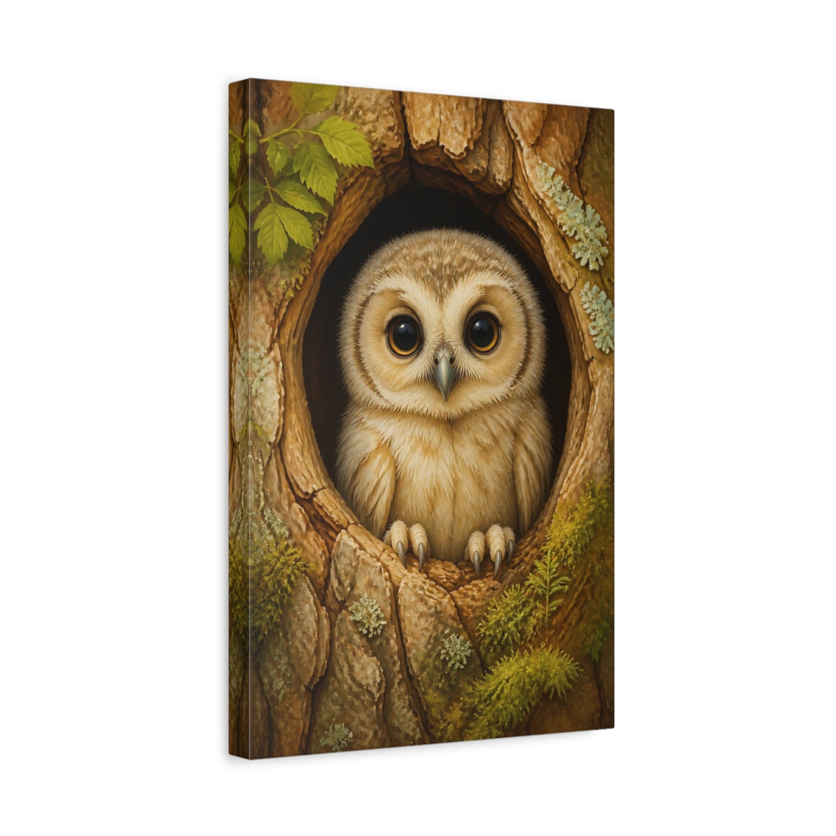 Side Mockup 4. Baby Owl Animal Portrait shown as canvas print