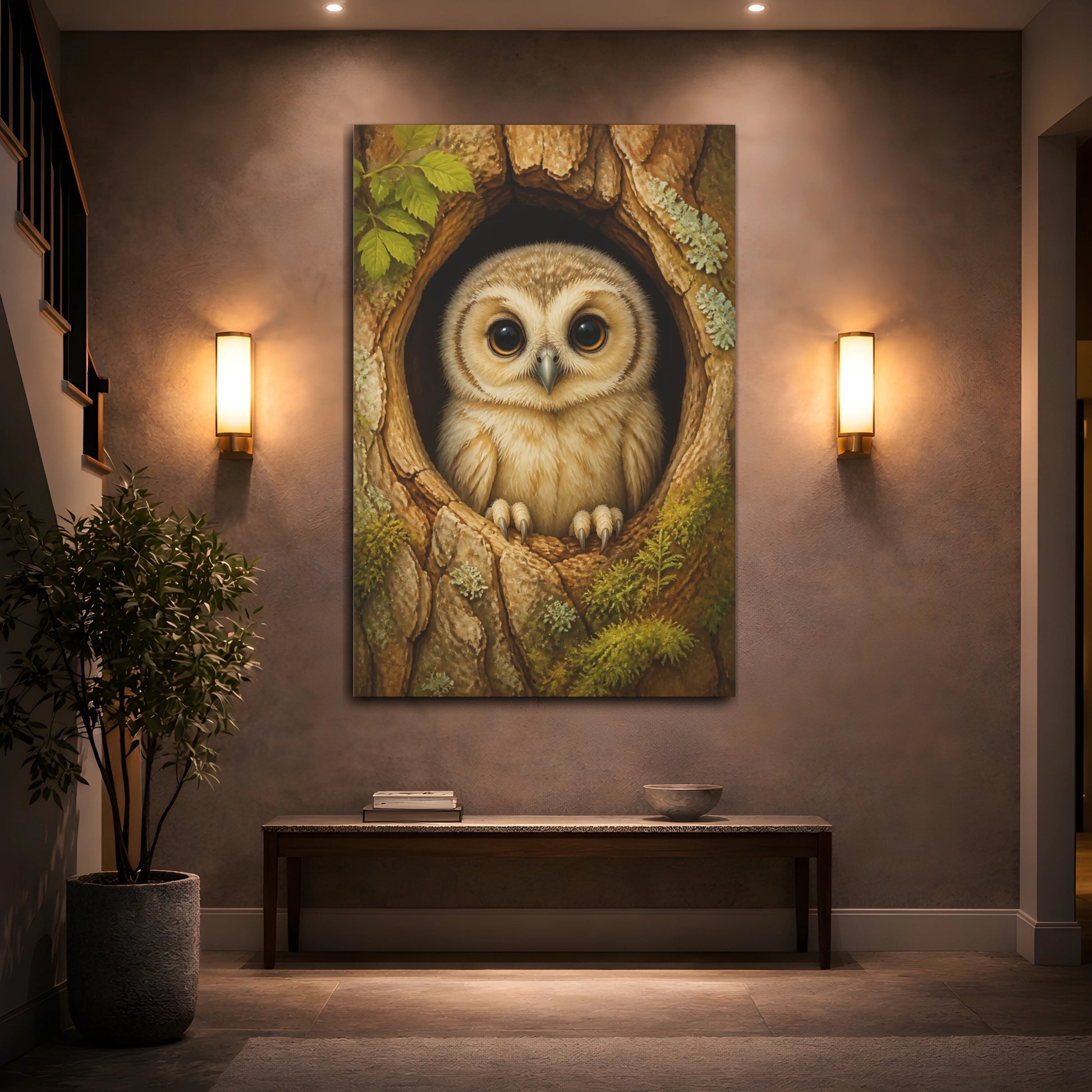 Mockup 2. Baby Owl Animal Portrait shown as canvas print