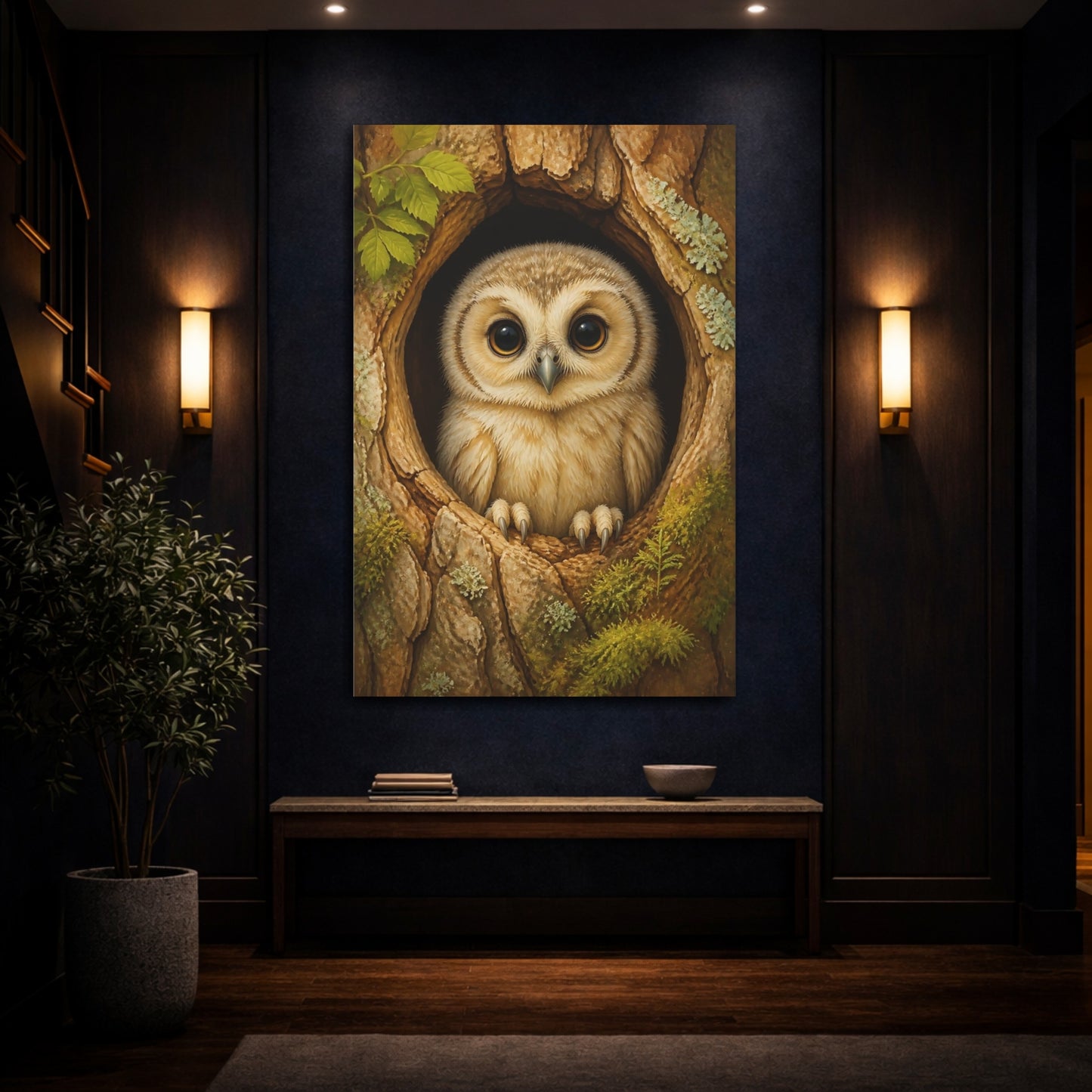 Mockup 4. Baby Owl Animal Portrait shown as canvas print